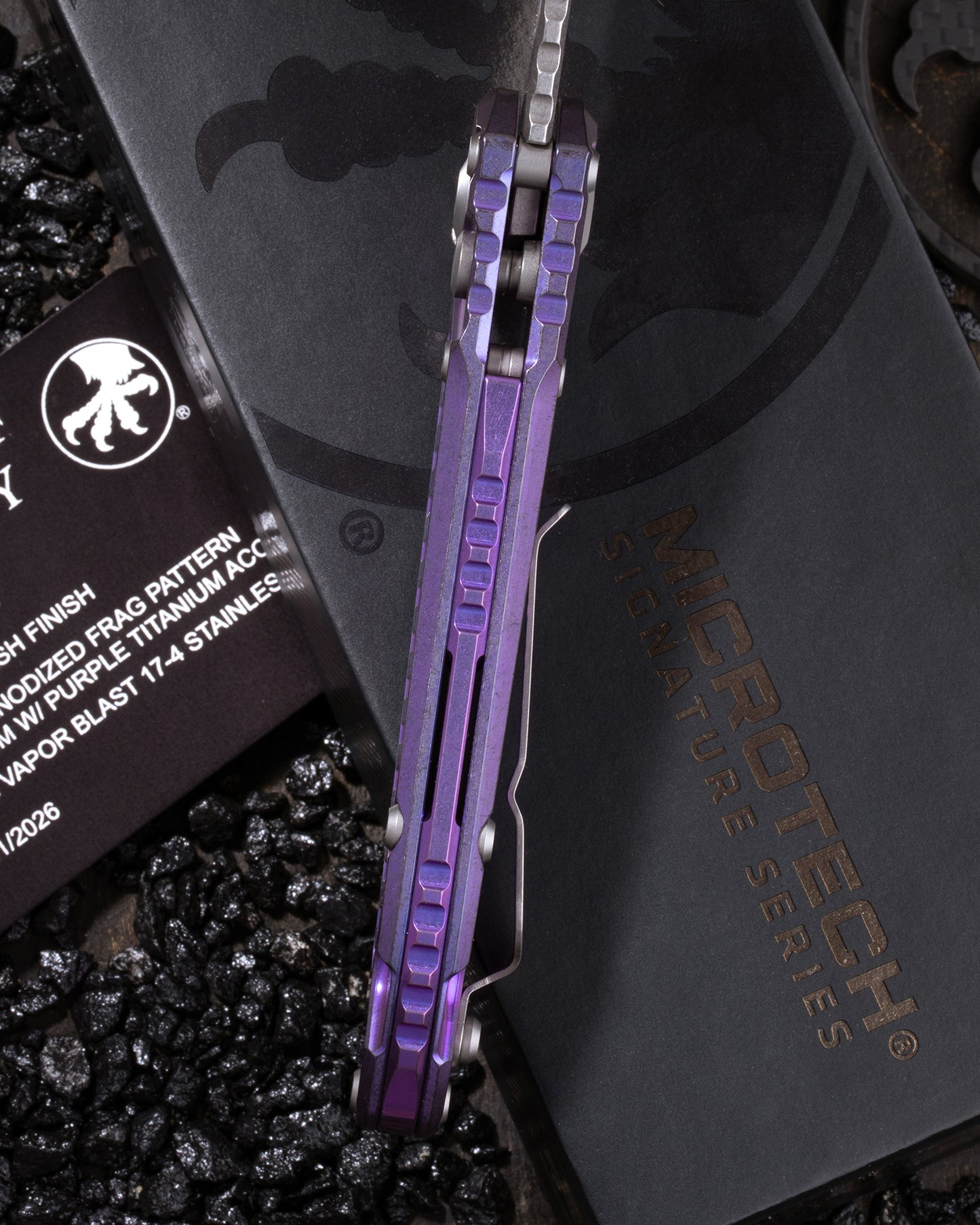 L.U.D.T – TANTO EDGE MARFIONE SELECT STONEWASH FINISH PURPLE HAZE ANODIZED FRAG PATTERN TITANIUM W/PURPLE TITANIUM ACCENT DOUBLE VAPOR BLAST STAINLESS