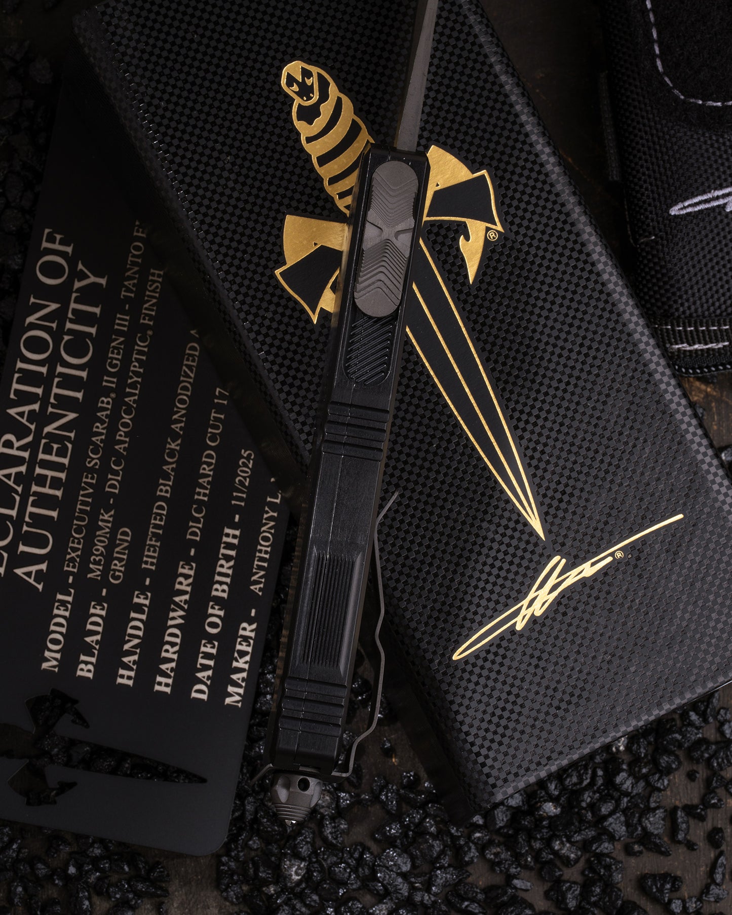 EXECUTIVE SCARAB II GEN III – TANTO EDGE DLC APOCALYPTIC FINISH – CHISEL GRIND HEFTED BLACK ANODIZED ALLOY DLC HARD CUT STAINLESS