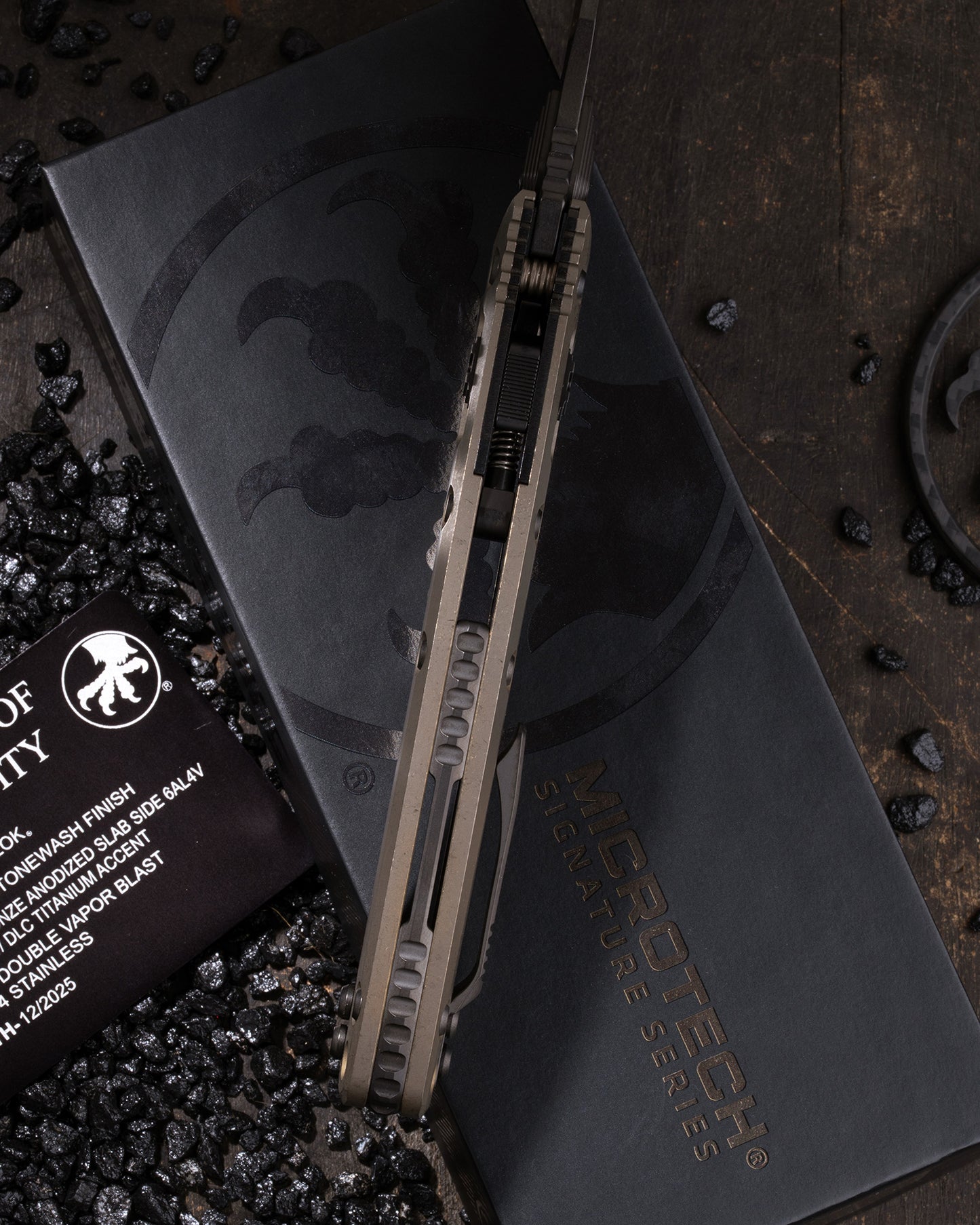 AMPHIBIAN RAM-LOK MARFIONE SELECT DLC STONEWASH FINISH ANTIQUE BRONZE ANODIZED SLAB SIDE TITANIUM W/ DLC TITANIUM ACCENT DLC DOUBLE VAPOR BLAST STAINLESS