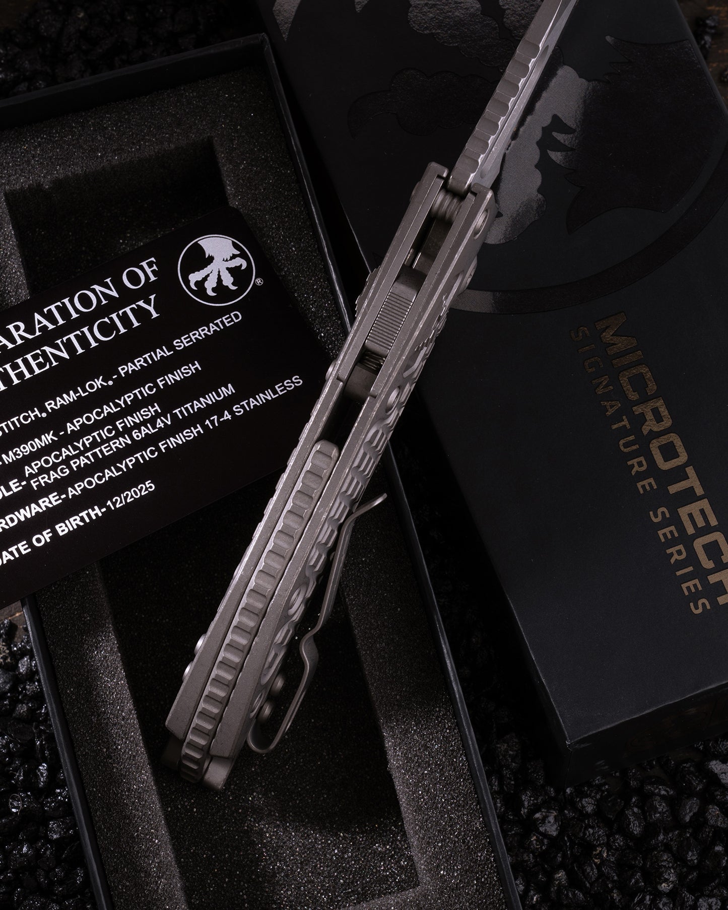 Stitch RAM-LOK™ Partial Serrate Marfione Select Apocalyptic Finish Frag Pattern Titanium Apocalyptic Finish Stainless (169RL-11APFRMS1)