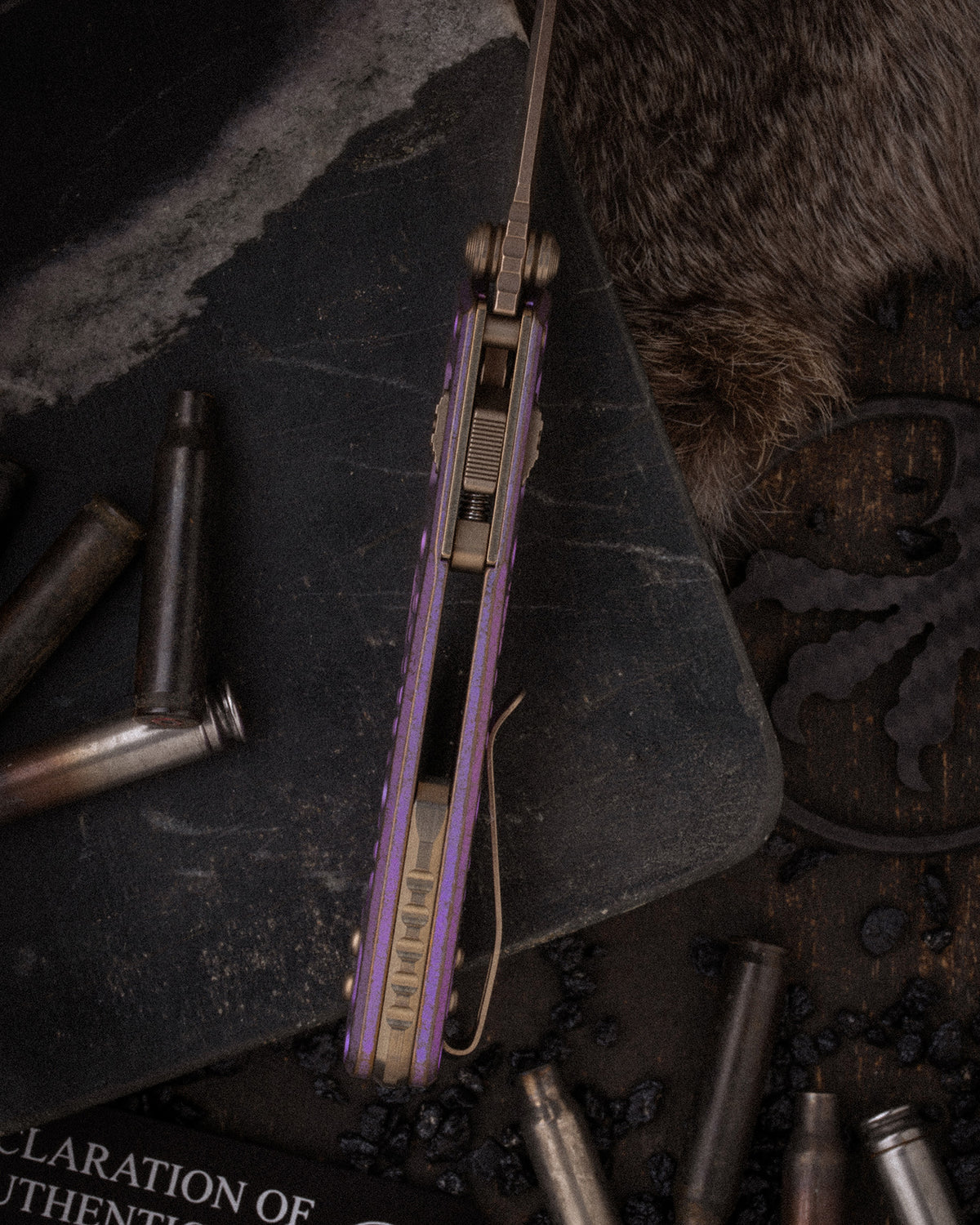 MSI® RAM-LOK® MINI FULL SERRATED MARFIONE SELECT BRONZED STONEWASH FINISH ROYAL PURPLE FRAG PATTERN TITANIUM W/ BRONZE TITANIUM ACCENT BRONZED DOUBLE VAPOR BLAST STAINLESS (210M-15FRMS5)