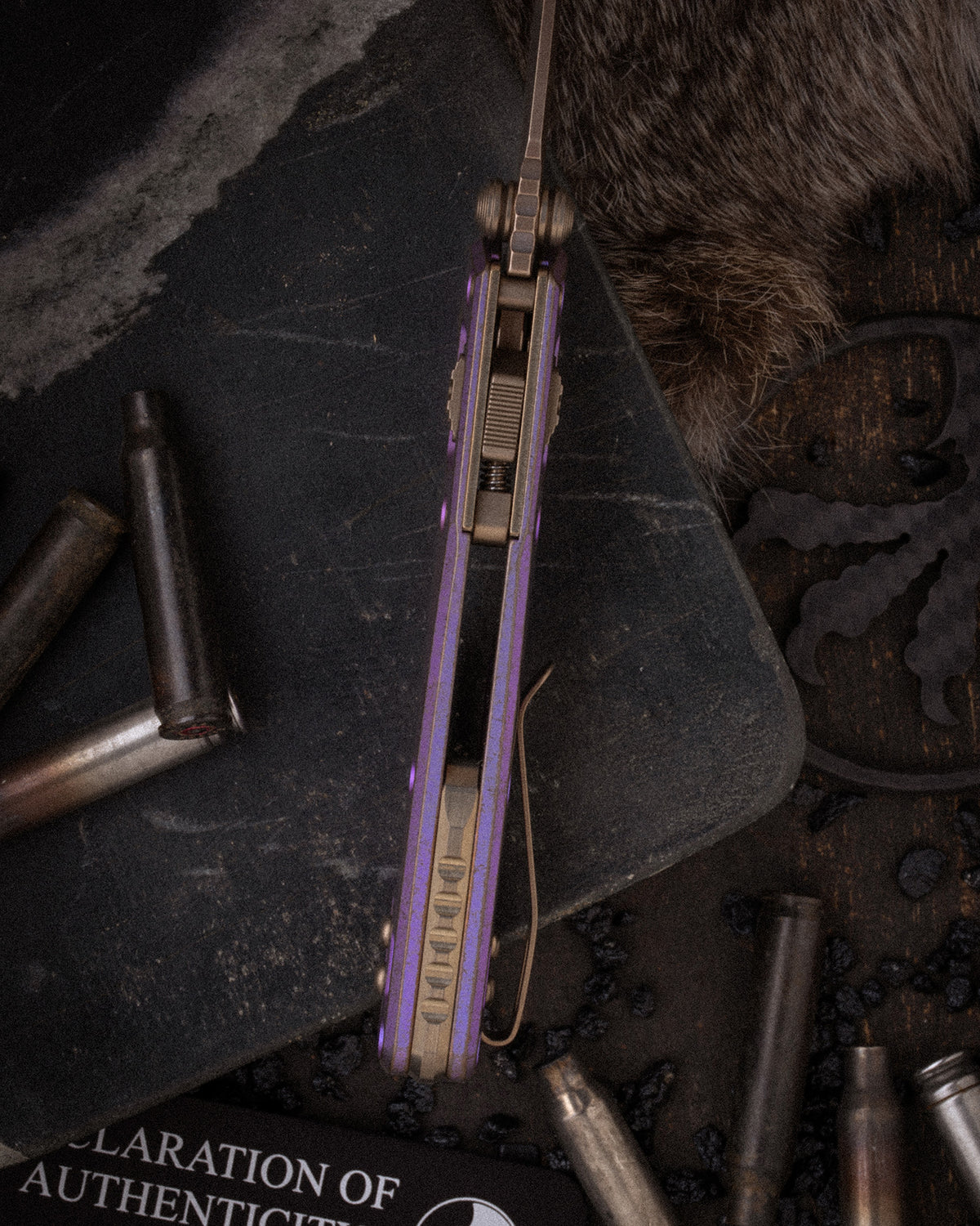 MSI® RAM-LOK® MINI FULL SERRATED MARFIONE SELECT BRONZED STONEWASH FINISH ROYAL PURPLE SLAB SIDE TITANIUM W/ BRONZE TITANIUM ACCENT BRONZED DOUBLE VAPOR BLAST STAINLESS (210M-15MS5)