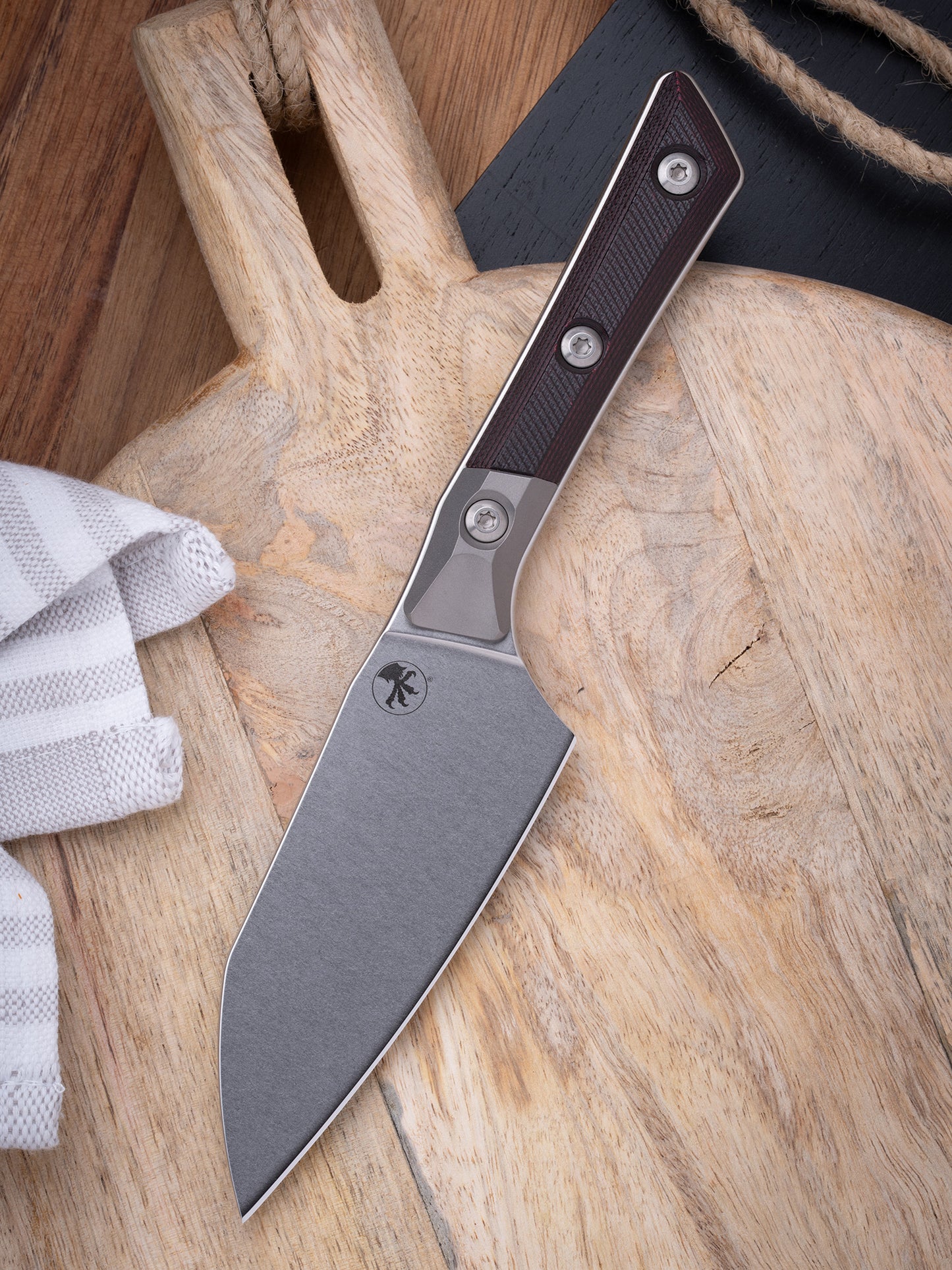 Santoku 4" Knife Stonewash Standard Titanium Bolster Black Cherry G-10 (3300B-10MBC)