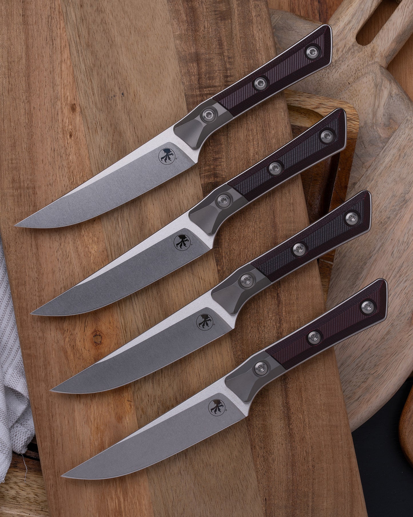 Steak Knife Set (4) Stonewash Standard Titanium Bolster Black Cherry G-10 (3600B-10SETBC)