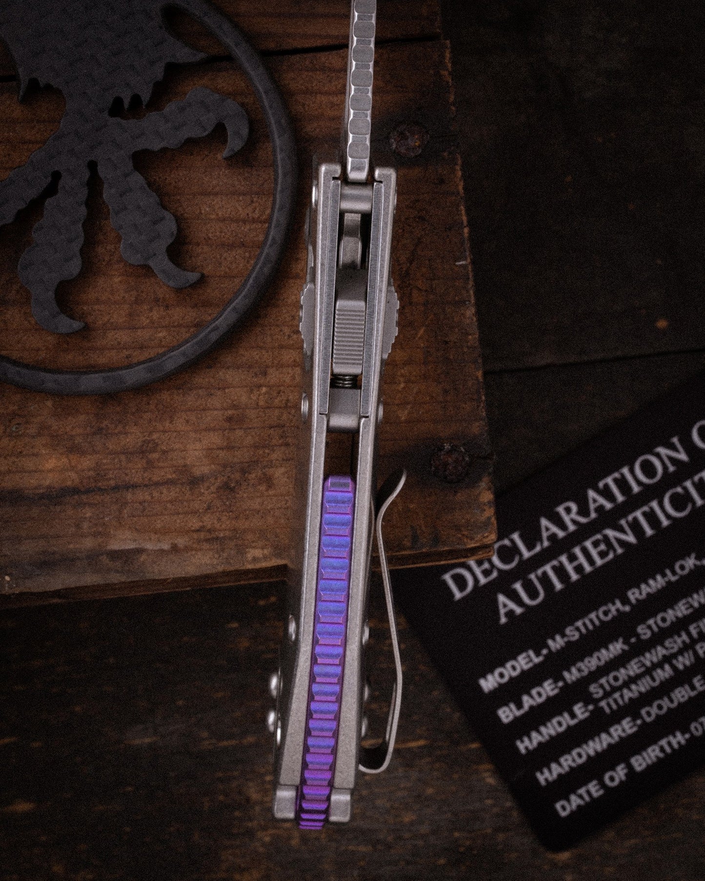 M-Stitch® RAM-LOK® MARFIONE SELECT STONEWASH FINISH SLAB SIDE TITANIUM WITH PURPLE TITANIUM ACCENT DOUBLE VAPOR BLAST STAINLESS (169MRL-10MS3)