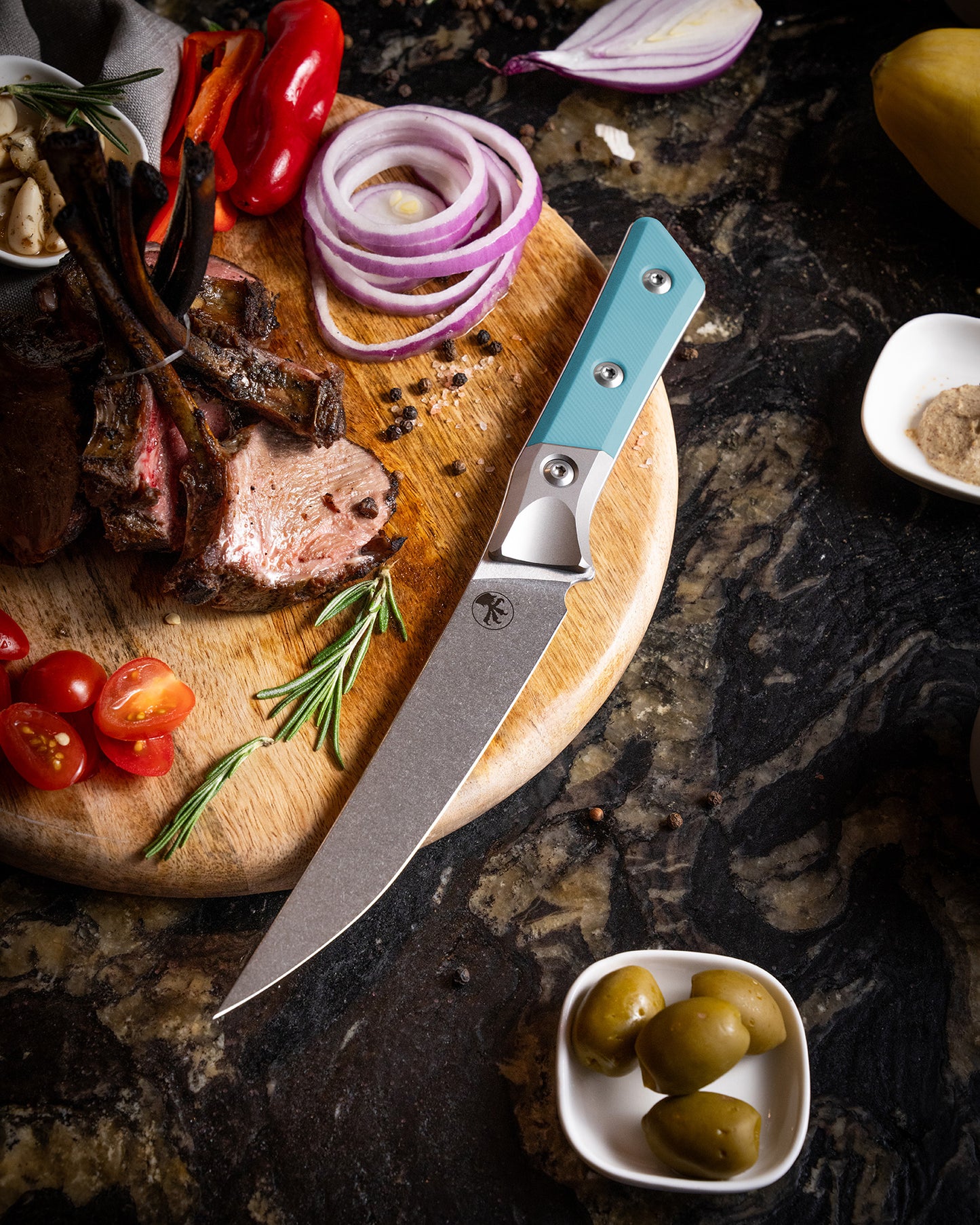 Boning Knife Stonewash Standard Titanium Bolster Caribbean Blue G-10 (3100B-10CA)