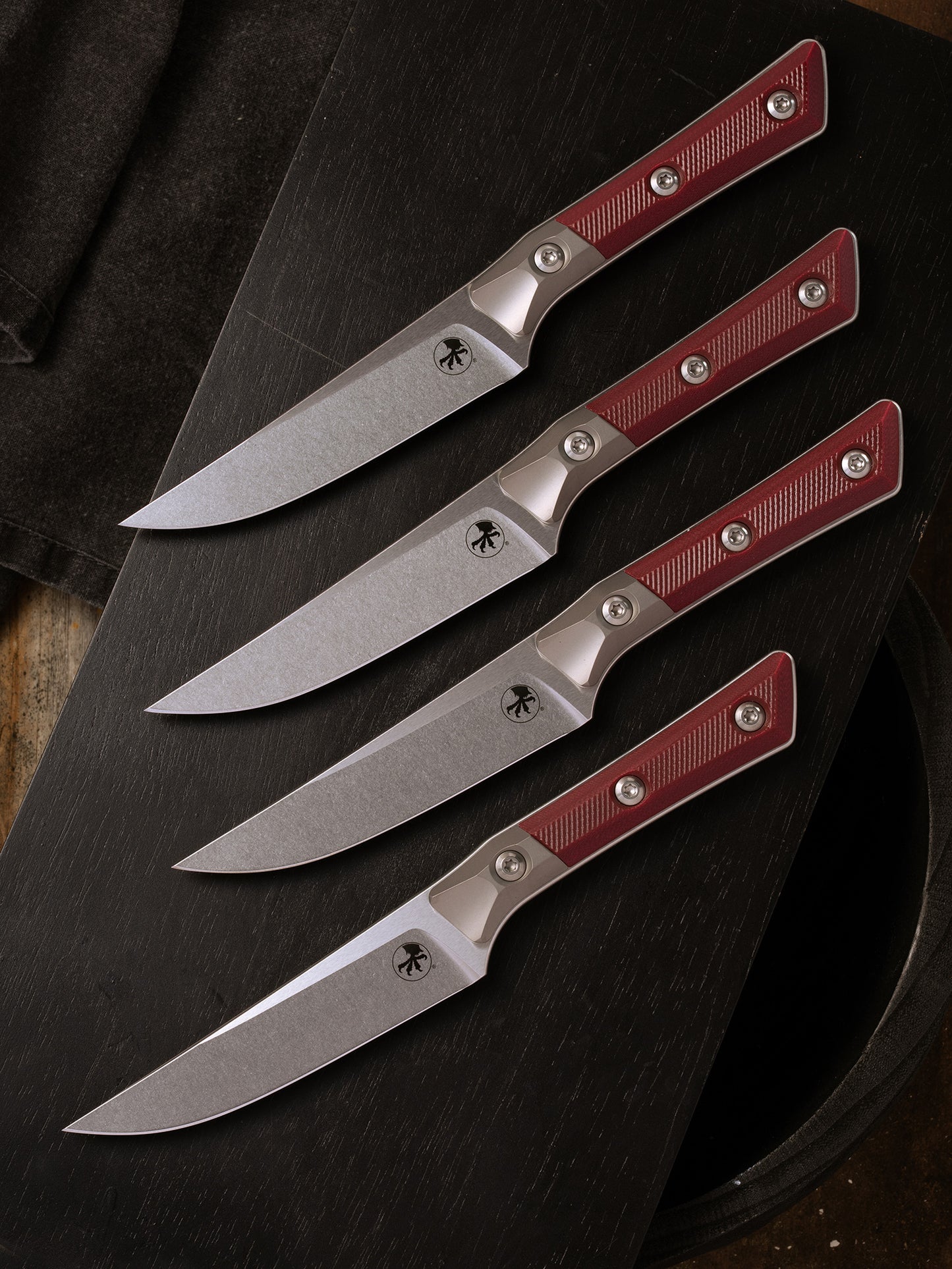 Steak Knife Set (4) Stonewash Standard Titanium Bolster Merlot G-10 (3600B-10SETMR)
