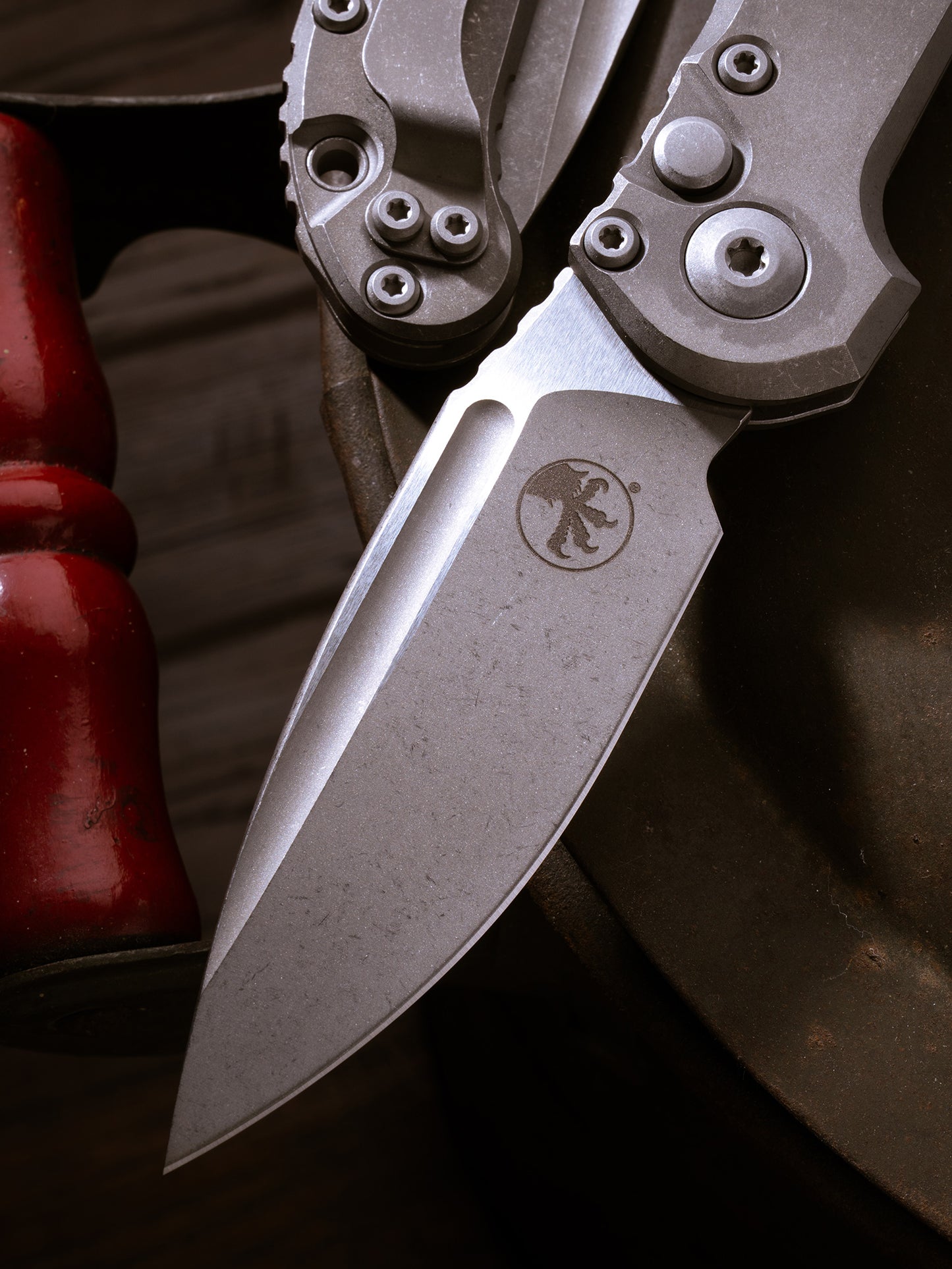 LUDT CLIP POINT MARFIONE SELECT STONEWASH SLAB SIDE TITANIUM W/ APOCALYPTIC TITANIUM ACCENT HARDWARE