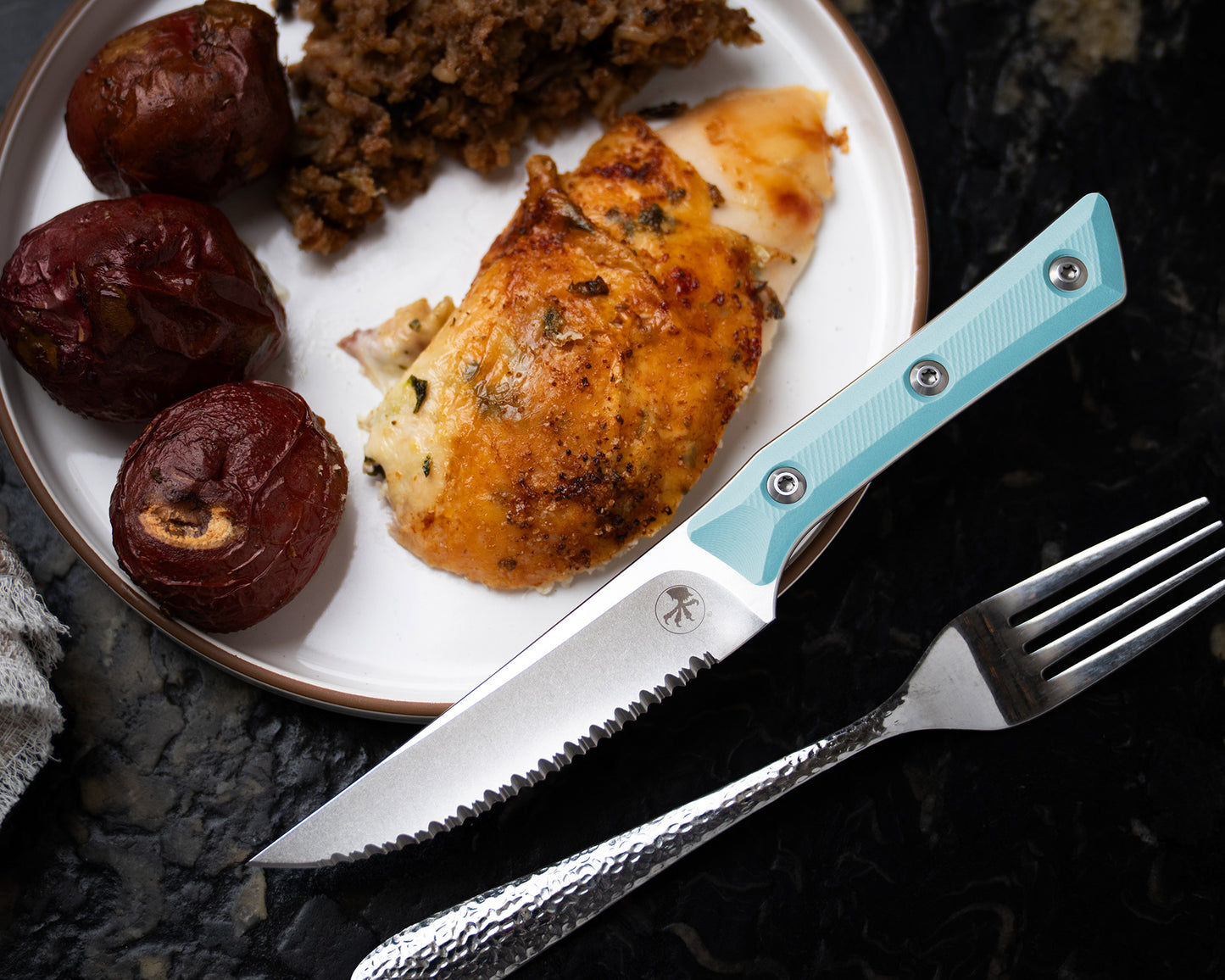 Steak Knife Set (4) Stonewash Full Serrate Caribbean Blue G-10 (3600-12SETCA)