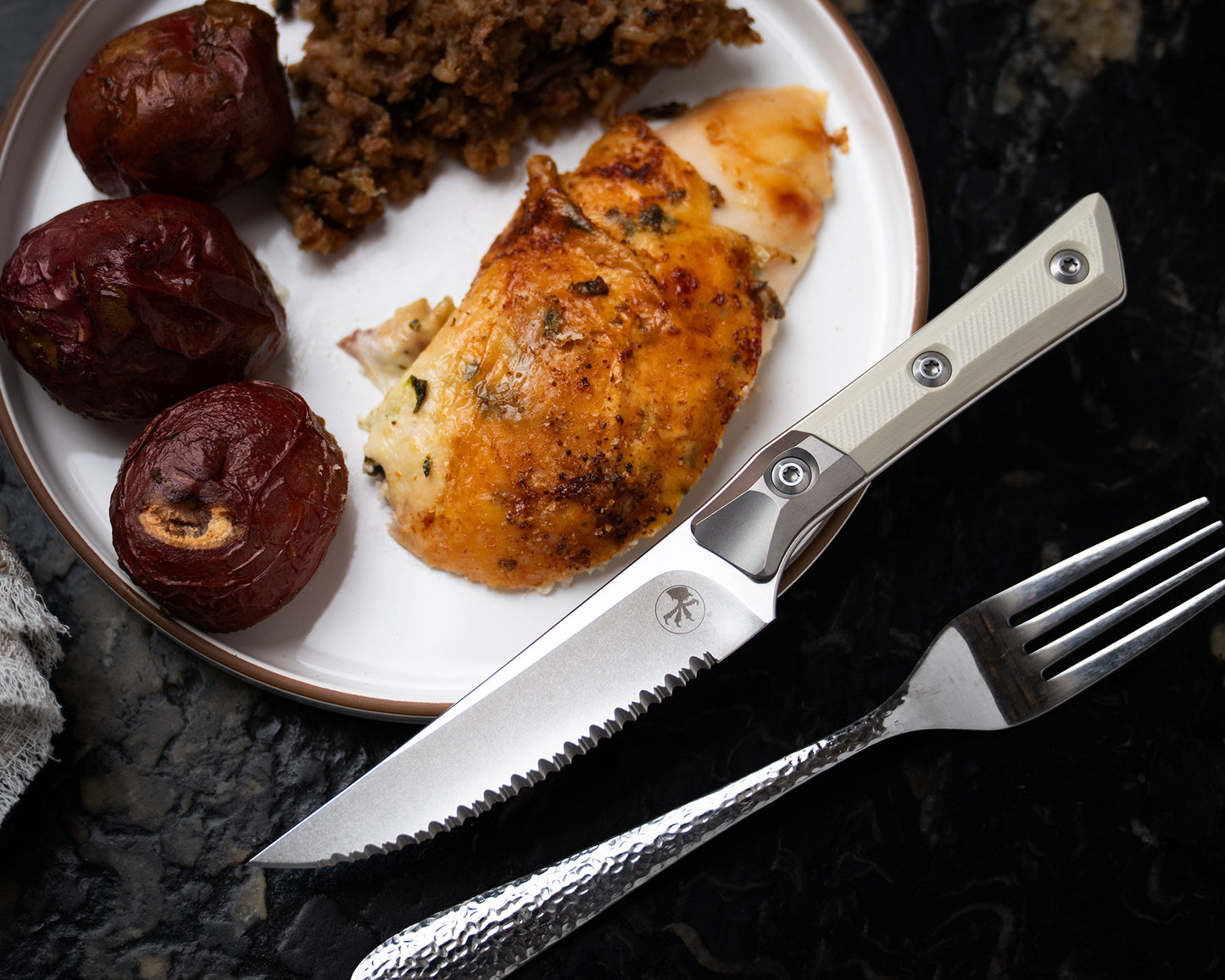 Steak Knife Set (4) Stonewash Full Serrate Titanium Bolster Ivory G-10 (3600B-12SETIV)