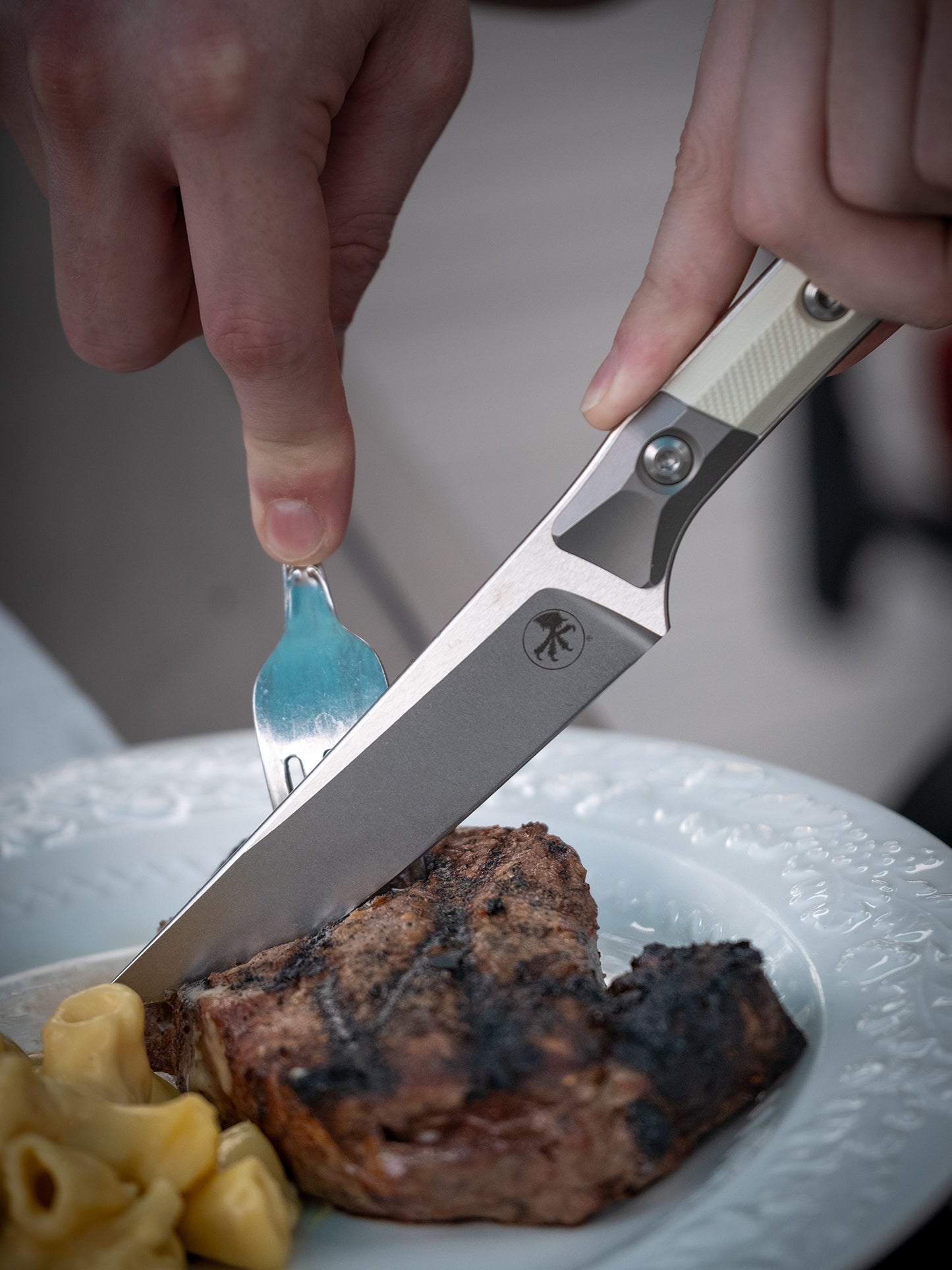 Steak Knife Set (4) Stonewash Standard Titanium Bolster Ivory G-10 (3600B-10SETIV)