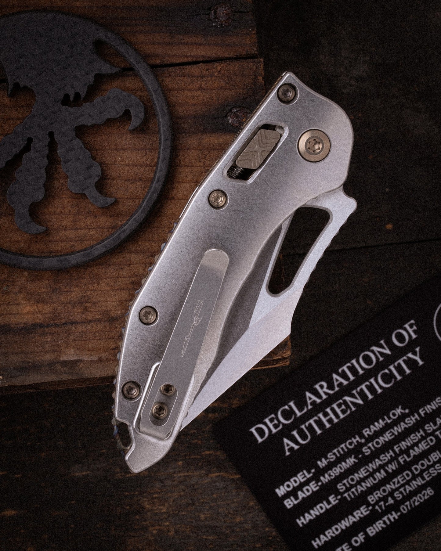 M-Stitch® RAM-LOK® MARFIONE SELECT STONEWASH FINISH SLAB SIDE TITANIUM WITH FLAMED TITANIUM ACCENT BRONZED DOUBLE VAPOR BLAST STAINLESS (169MRL-10MS4)