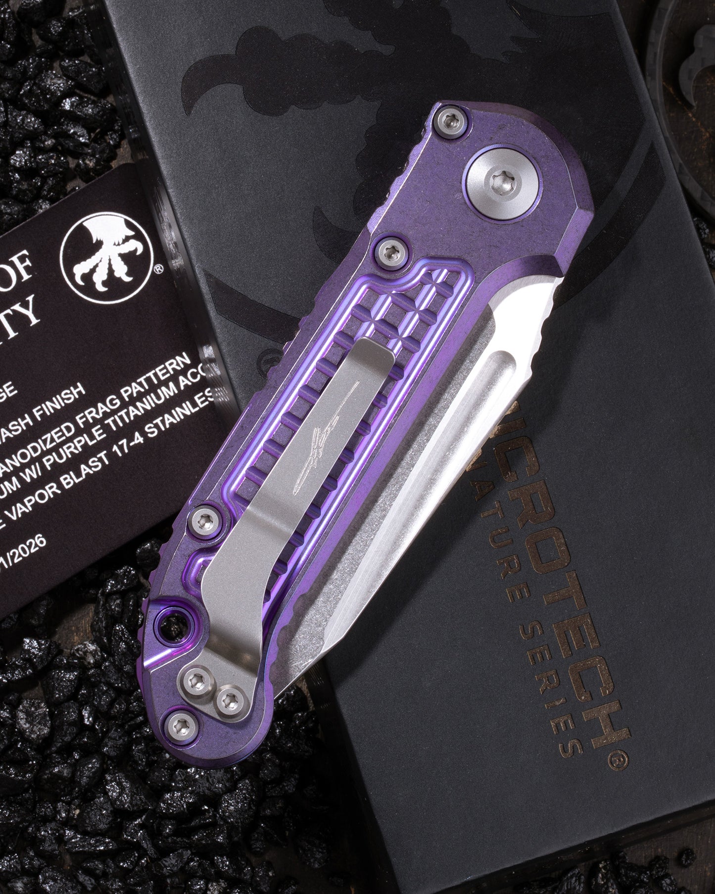 L.U.D.T – TANTO EDGE MARFIONE SELECT STONEWASH FINISH PURPLE HAZE ANODIZED FRAG PATTERN TITANIUM W/PURPLE TITANIUM ACCENT DOUBLE VAPOR BLAST STAINLESS