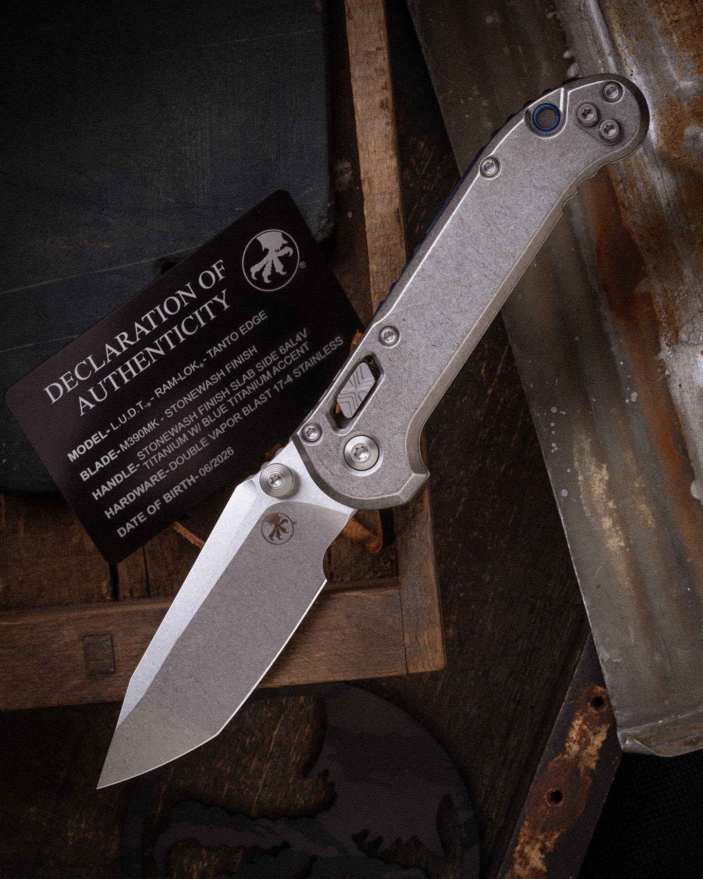 L.U.D.T.® RAM-LOK® T/E MARFIONE SELECT STONEWASH FINISH STONEWASH FINISH SLAB SIDE TITANIUM WITH BLUE TITANIUM ACCENT DOUBLE VAPOR BLAST STAINLESS (1136RLS-10MS2)