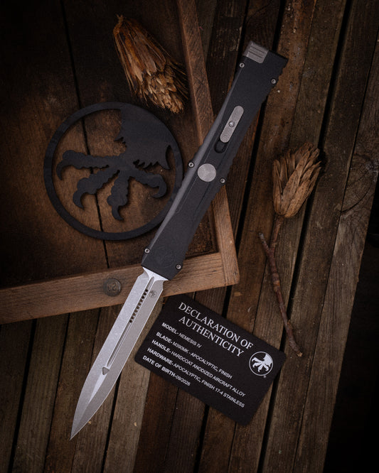 NEMESIS IV DOUBLE EDGE MAFIONE SELECT APOCALYPTIC® FINISH HARDCOAT ANODIZED ALLOY APOCALYPTIC® FINISH STAINLESS (1152-10APMS1)