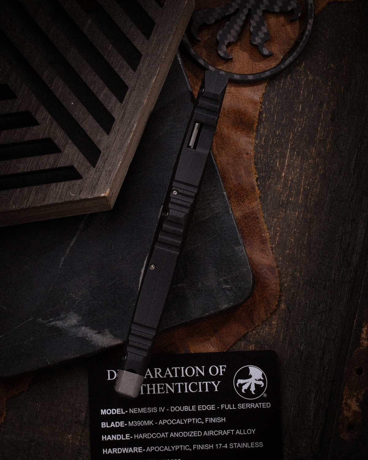 NEMESIS IV D/E FULL SERRATED MARFIONE SELECT APOCALYPTIC® FINISH HARDCOAT ANODIZED ALLOY APOCALYPTIC® FINISH STAINLESS (1152-12APMS1)