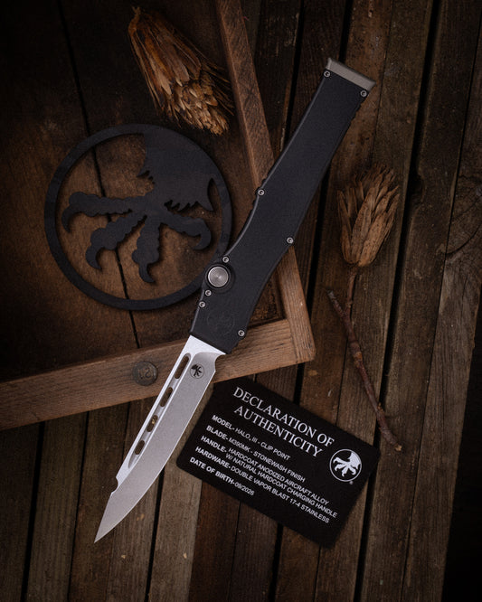 HALO® III CLIP POINT MARFIONE SELECT STONEWASH FINISH HARDCOAT ANODIZED ALLOY WITH NATURAL HARDCOAT CHARGING HANDLE DOUBLE VAPOR BLAST STAINLESS (1250-10MS1)