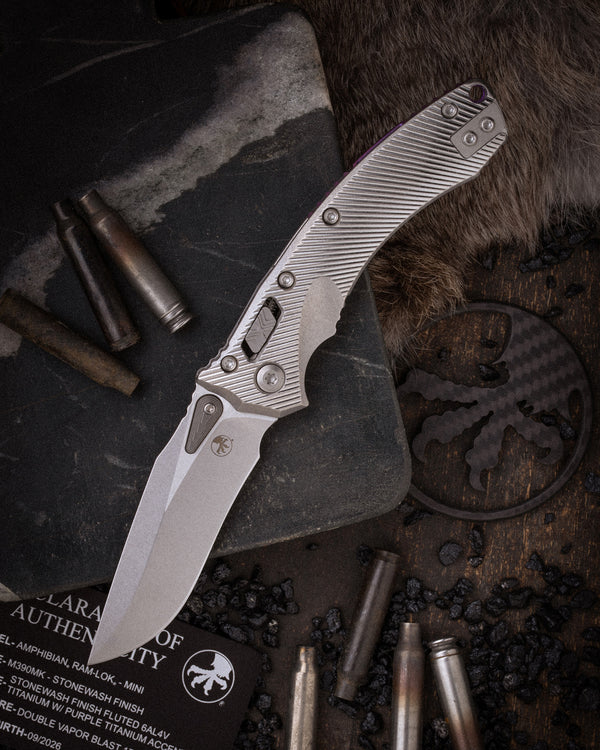 Amphibian® Mini RAM-LOK® MARFIONE SELECT STONEWASH FINISH STONEWASH FINISH FLUTED TITANIUM WITH PURPLE TITANIUM ACCENT DOUBLE VAPOR BLAST STAINLESS (137MRL-10FLMS3)