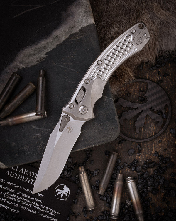 Amphibian® Mini RAM-LOK® MARFIONE SELECT STONEWASH FINISH STONEWASH FINISH FRAG PATTERN TITANIUM WITH BRONZE TITANIUM ACCENT DOUBLE VAPOR BLAST STAINLESS (137MRL-10FRMS1)