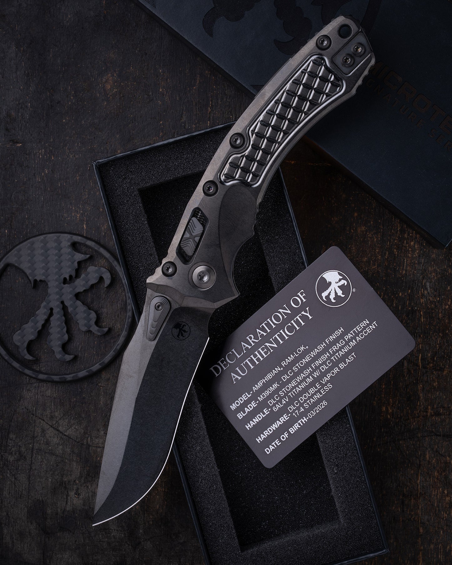 AMPHIBIAN RAM-LOK MARFIONE SELECT DLC STONEWASH FINISH DLC STONEWASH FINISH FRAG PATTERN TITANIUM W/DLC TITANIUM ACCENT DLC DOUBLE VAPOR BLAST STAINLESS (137RL-1DLCTFRMS2)