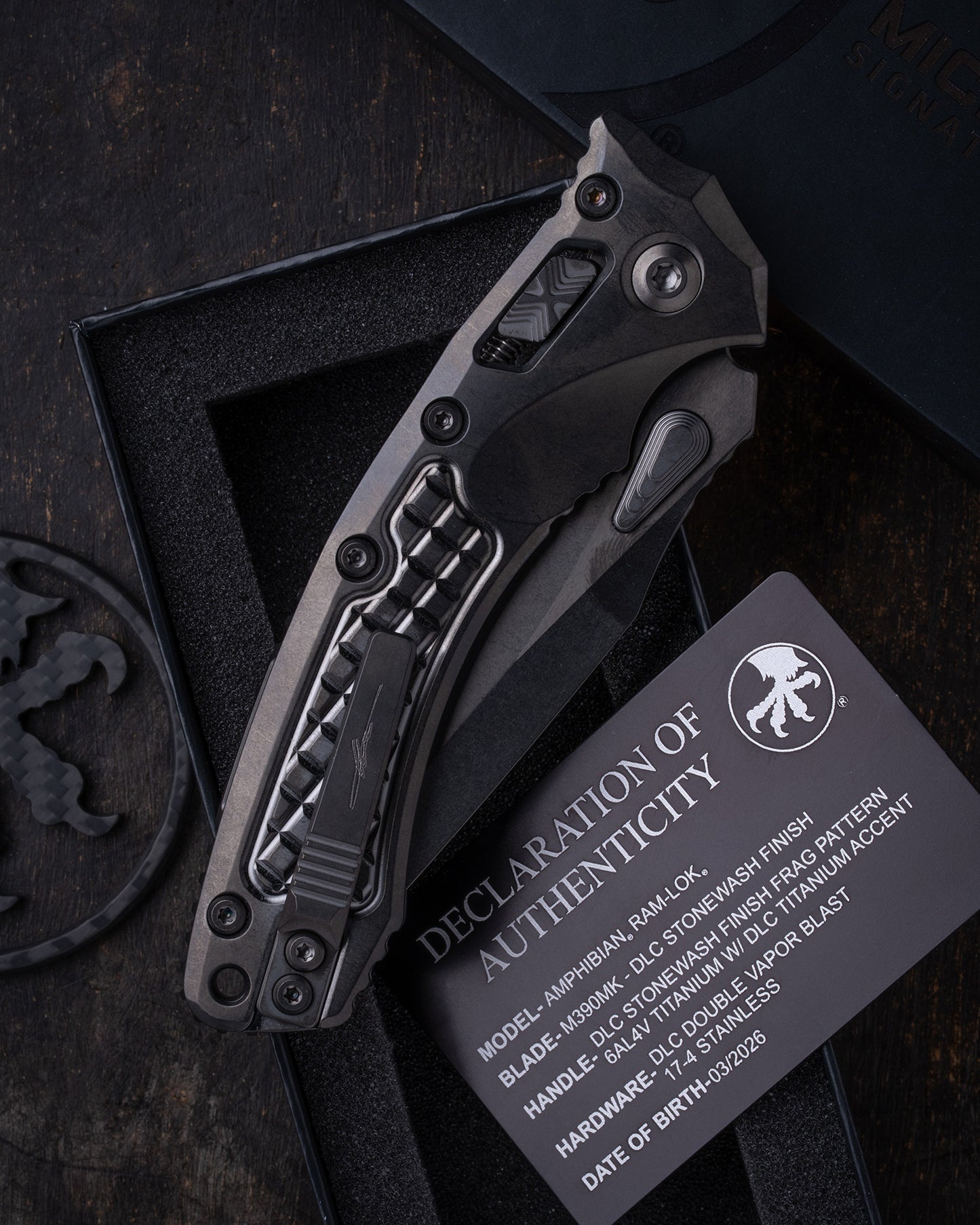 AMPHIBIAN RAM-LOK MARFIONE SELECT DLC STONEWASH FINISH DLC STONEWASH FINISH FRAG PATTERN TITANIUM W/DLC TITANIUM ACCENT DLC DOUBLE VAPOR BLAST STAINLESS (137RL-1DLCTFRMS2)