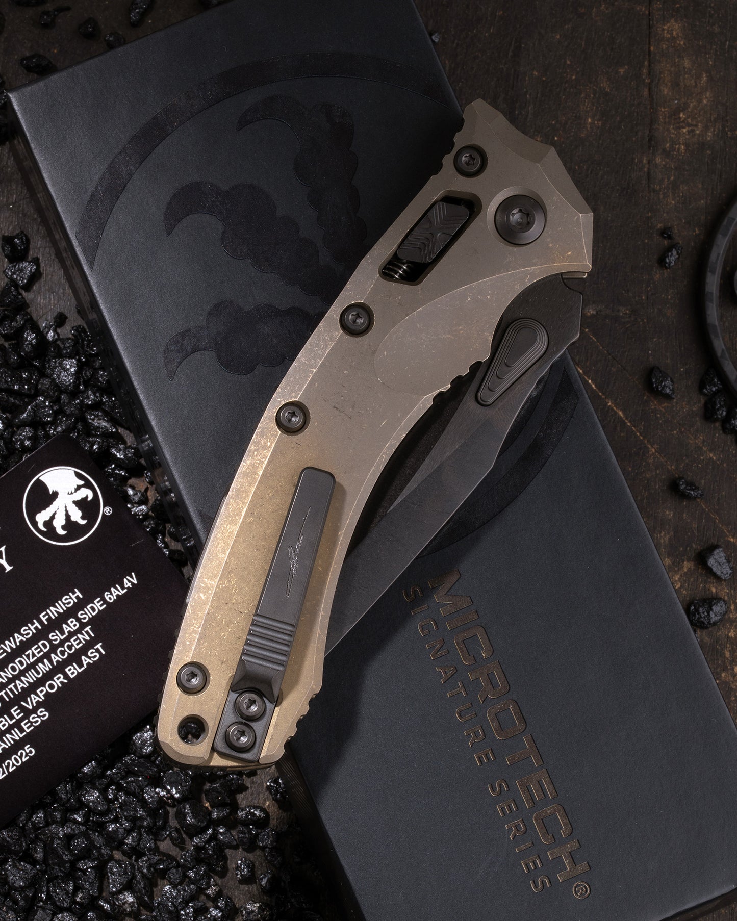 AMPHIBIAN RAM-LOK MARFIONE SELECT DLC STONEWASH FINISH ANTIQUE BRONZE ANODIZED SLAB SIDE TITANIUM W/ DLC TITANIUM ACCENT DLC DOUBLE VAPOR BLAST STAINLESS