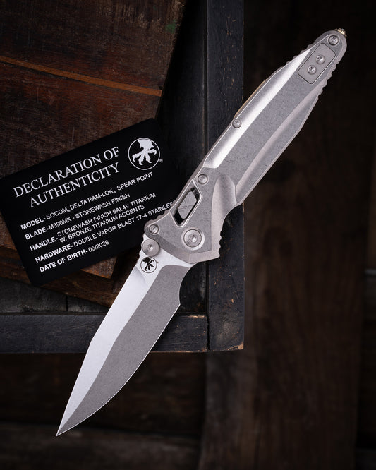 SOCOM® DELTA RAM-LOK® SPEAR POINT MARFIONE SELECT STONEWASH FINISH STONEWASH FINISH TITANIUM W/ BRONZE TITANIUM ACCENTS DOUBLE VAPOR BLAST STAINLESS (159RL-10SMS2)