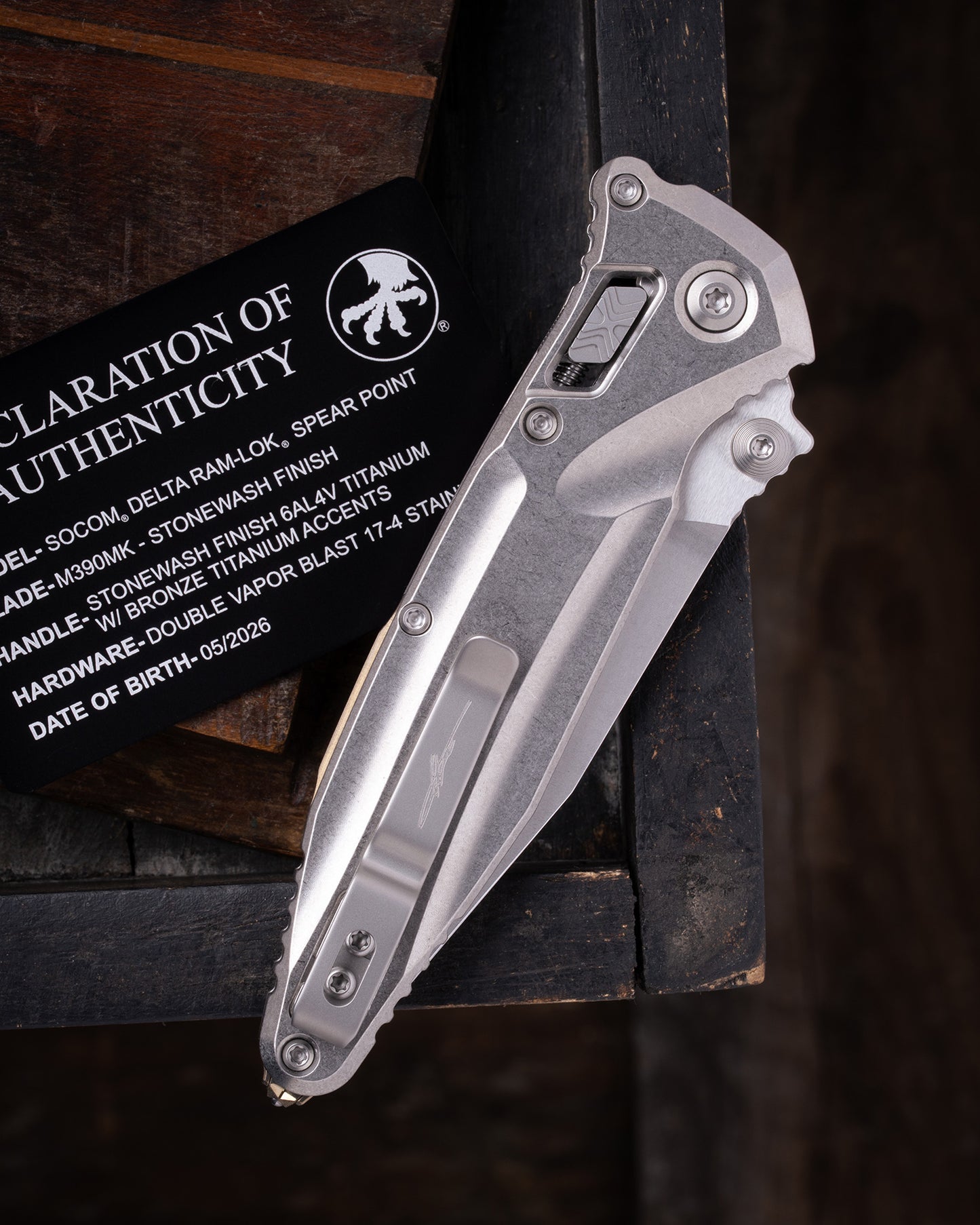 SOCOM® DELTA RAM-LOK® SPEAR POINT MARFIONE SELECT STONEWASH FINISH STONEWASH FINISH TITANIUM W/ BRONZE TITANIUM ACCENTS DOUBLE VAPOR BLAST STAINLESS (159RL-10SMS2)
