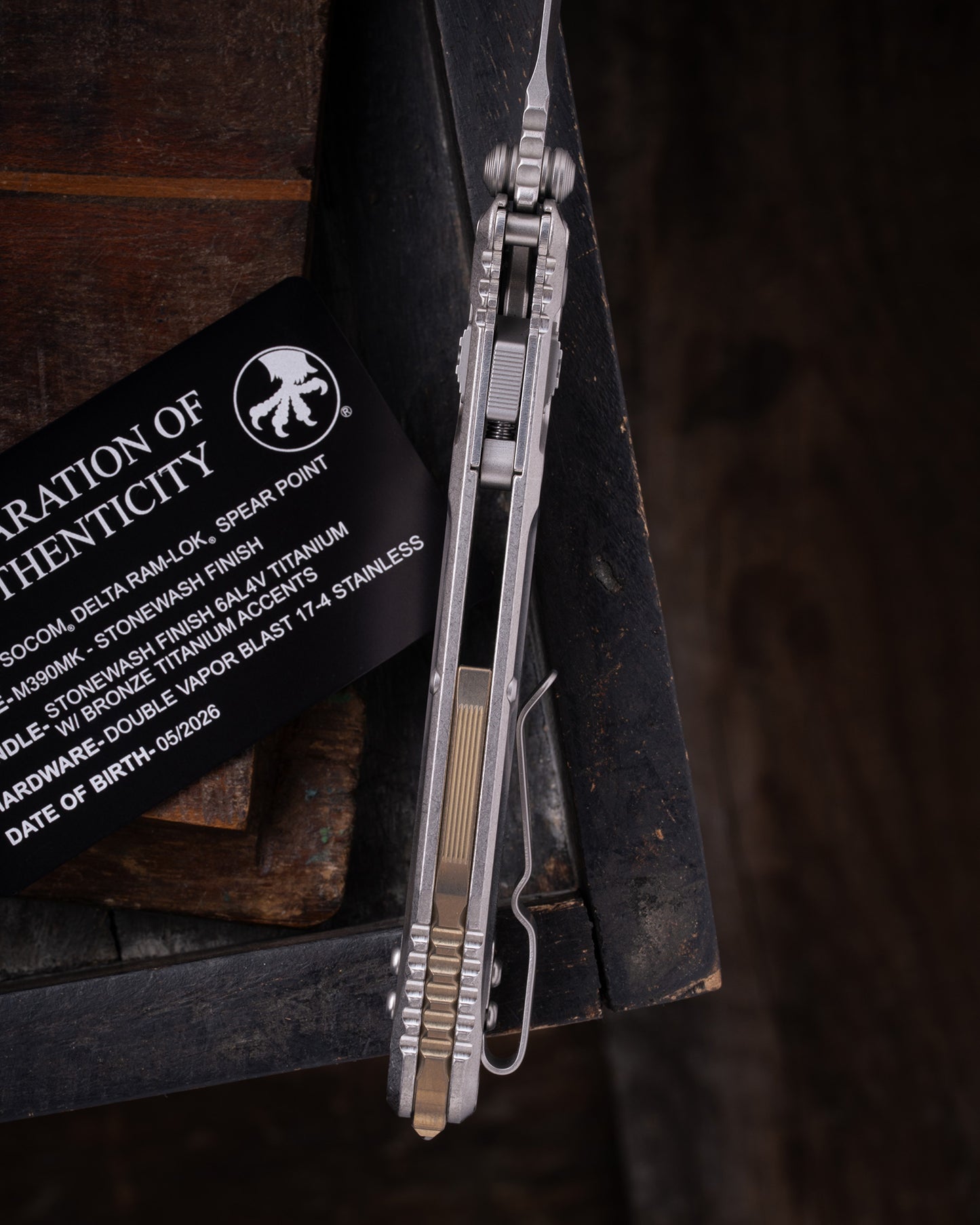 SOCOM® DELTA RAM-LOK® SPEAR POINT MARFIONE SELECT STONEWASH FINISH STONEWASH FINISH TITANIUM W/ BRONZE TITANIUM ACCENTS DOUBLE VAPOR BLAST STAINLESS (159RL-10SMS2)