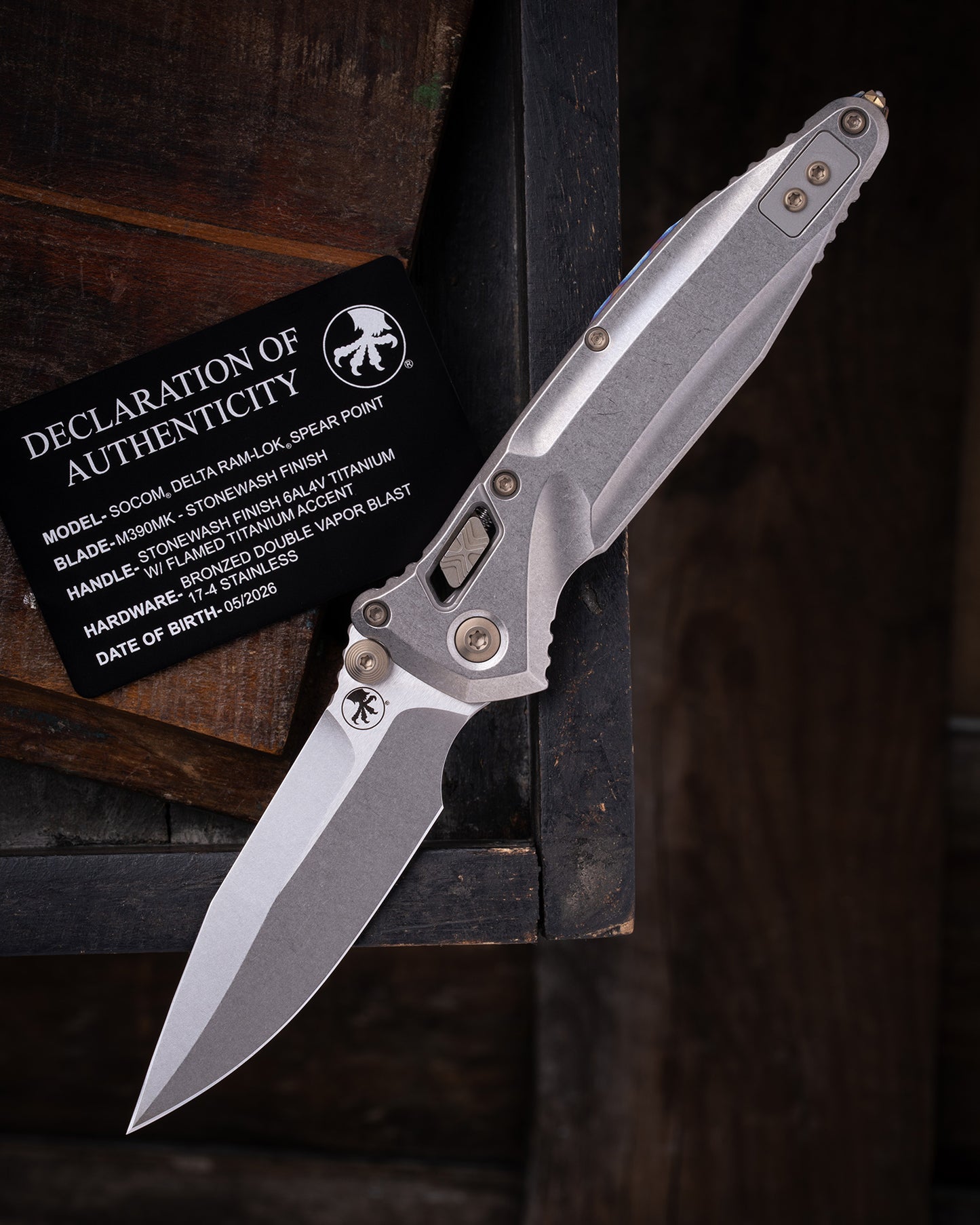 SOCOM® DELTA RAM-LOK® SPEAR POINT MARFIONE SELECT STONEWASH FINISH STONEWASH FINISH TITANIUM W/ FLAMED TITANIUM ACCENTS BRONZED DOUBLE VAPOR BLAST STAINLESS (159RL-10SMS5)