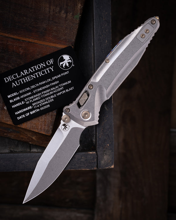 SOCOM® DELTA RAM-LOK® SPEAR POINT MARFIONE SELECT STONEWASH FINISH STONEWASH FINISH TITANIUM W/ FLAMED TITANIUM ACCENTS BRONZED DOUBLE VAPOR BLAST STAINLESS (159RL-10SMS5)