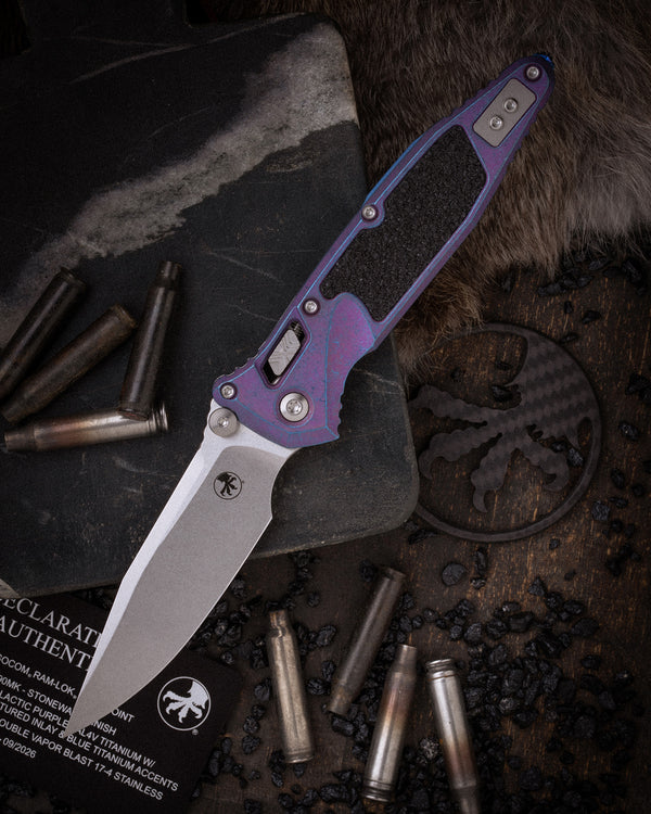 Socom® RAM-LOK® CLIP POINT MARFIONE SELECT STONEWASH FINISH GALACTIC PURPLE TITANIUM WITH TEXTURED INLAY AND BLUE TITANIUM ACCENTS DOUBLE VAPOR BLAST STAINLESS (160RL-10MS9)
