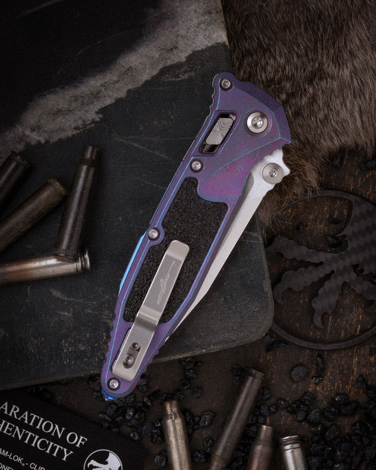 Socom® RAM-LOK® CLIP POINT MARFIONE SELECT STONEWASH FINISH GALACTIC PURPLE TITANIUM WITH TEXTURED INLAY AND BLUE TITANIUM ACCENTS DOUBLE VAPOR BLAST STAINLESS (160RL-10MS9)