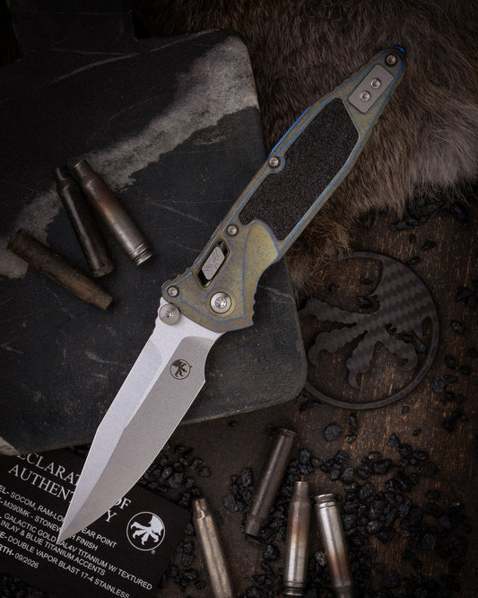 Socom® RAM-LOK® SPEAR POINT MARFIONE SELECT STONEWASH FINISH GALACTIC GOLD TITANIUM WITH TEXTURED INLAY AND BLUE TITANIUM ACCENTS DOUBLE VAPOR BLAST STAINLESS (160RL-10SMS8)