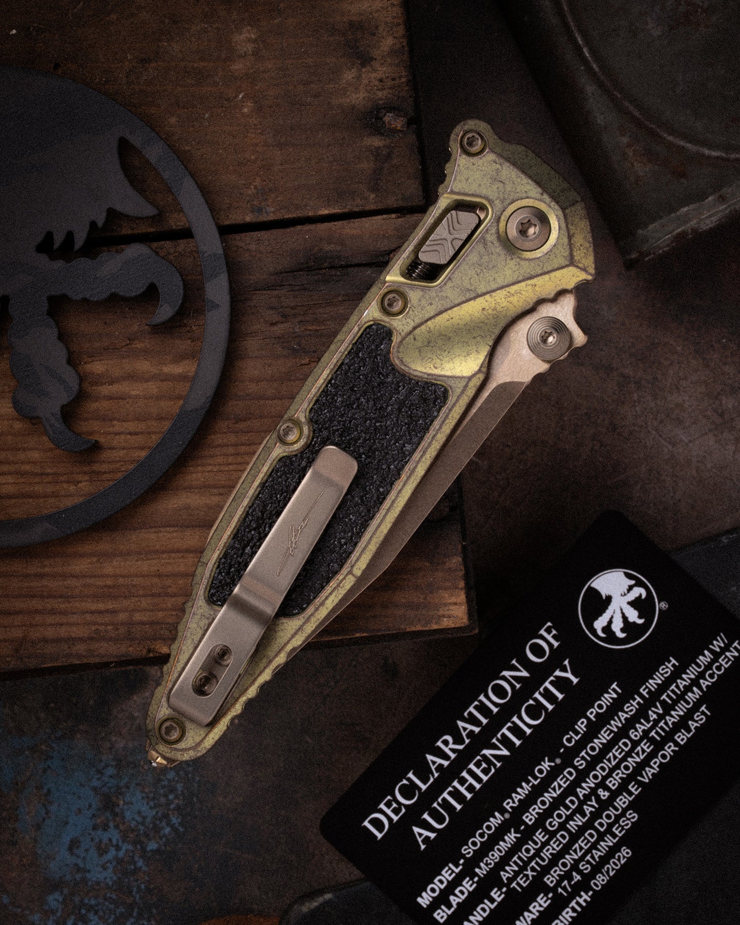 Socom® RAM-LOK® S/E Marfione Select Bronzed Stonewash Finish Antique Gold Anodized Titanium w/ Textured Inlay and Bronze Titanium Accents Bronzed Double Vapor Blast Stainless (160RL-13MS2)