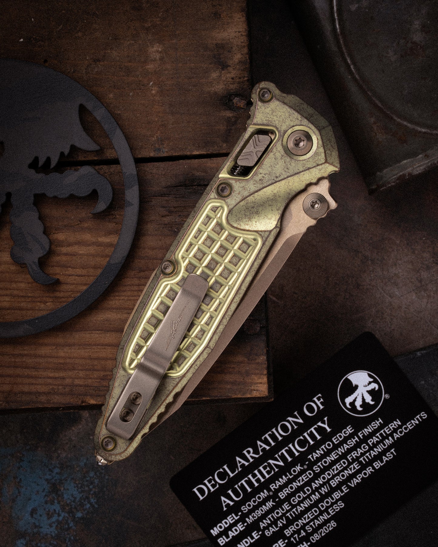 SOCOM® RAM-LOK® T/E MARFIONE SELECT BRONZED STONEWASH FINISH ANTIQUE GOLD ANODIZED FRAG PATTERN TITANIUM W/ BRONZE TITANIUM ACCENTS BRONZED DOUBLE VAPOR BLAST STAINLESS (161RL-13FRMS2)