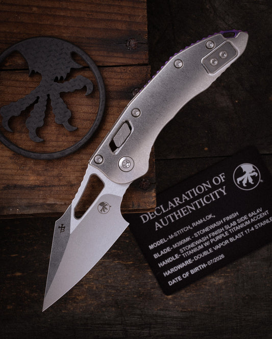 M-Stitch® RAM-LOK® MARFIONE SELECT STONEWASH FINISH SLAB SIDE TITANIUM WITH PURPLE TITANIUM ACCENT DOUBLE VAPOR BLAST STAINLESS (169MRL-10MS3)
