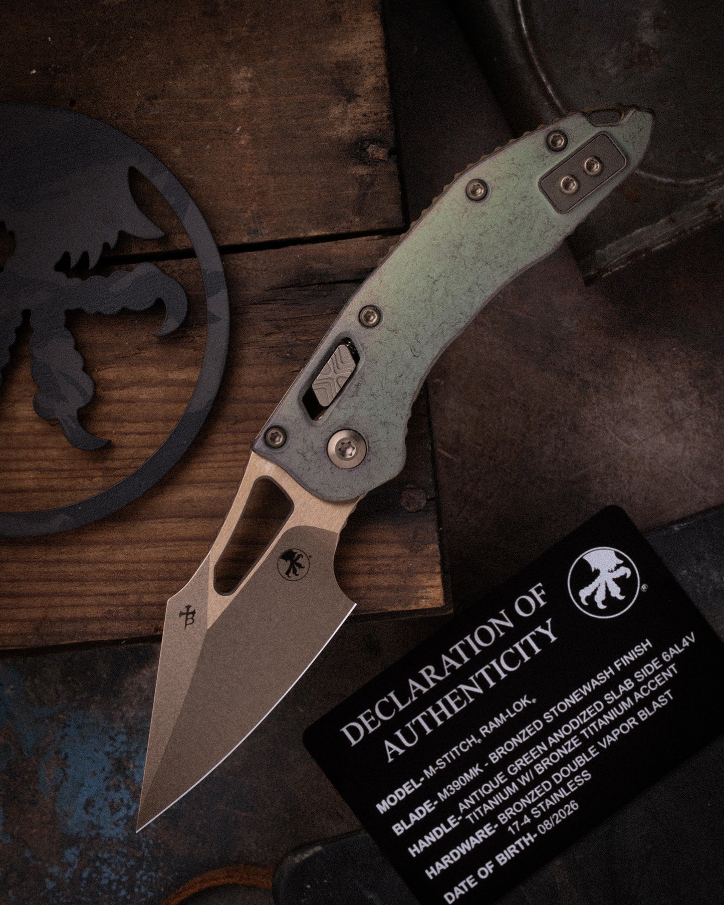 M-Stitch® RAM-LOK® MARFIONE SELECT STONEWASH FINISH ANTIQUE GREEN ANODIZED SLAB SIDE TITANIUM W/ BRONZE TITANIUM ACCENT DOUBLE VAPOR BLAST STAINLESS (169MRL-13MS1)