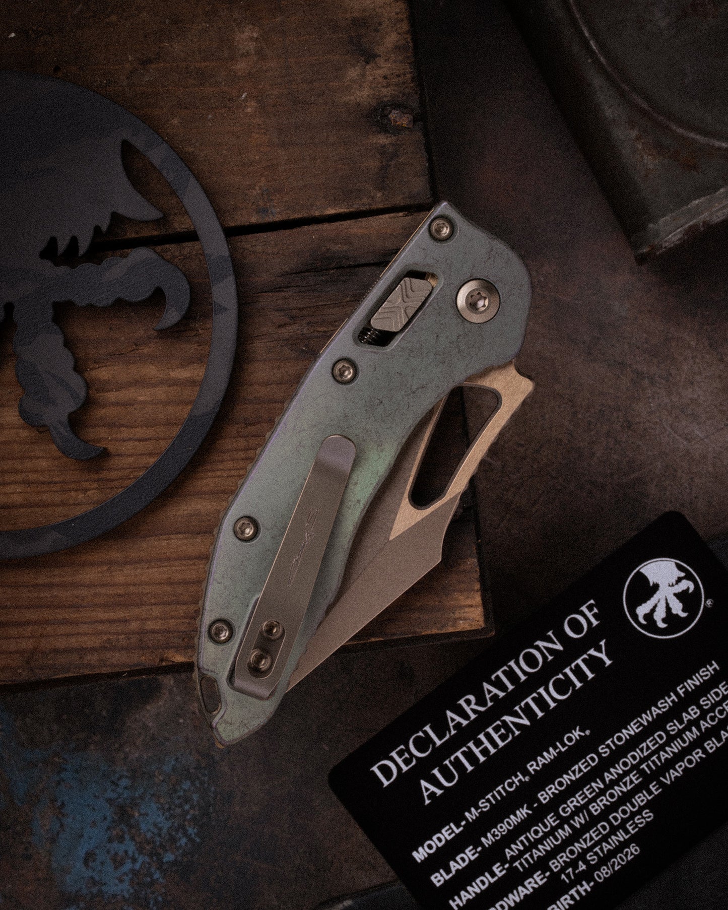 M-Stitch® RAM-LOK® MARFIONE SELECT STONEWASH FINISH ANTIQUE GREEN ANODIZED SLAB SIDE TITANIUM W/ BRONZE TITANIUM ACCENT DOUBLE VAPOR BLAST STAINLESS (169MRL-13MS1)