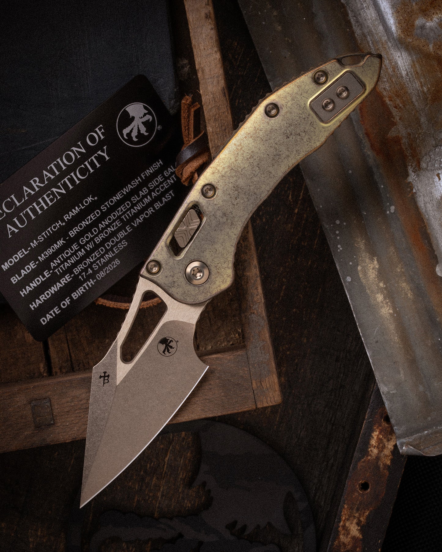 M-Stitch® RAM-LOK® MARFIONE SELECT BRONZED STONEWASH FINISH ANTIQUE GOLD ANODIZED SLAB SIDE TITANIUM W/ BRONZE TITANIUM ACCENT BRONZED DOUBLE VAPOR BLAST STAINLESS (169MRL-13MS2)