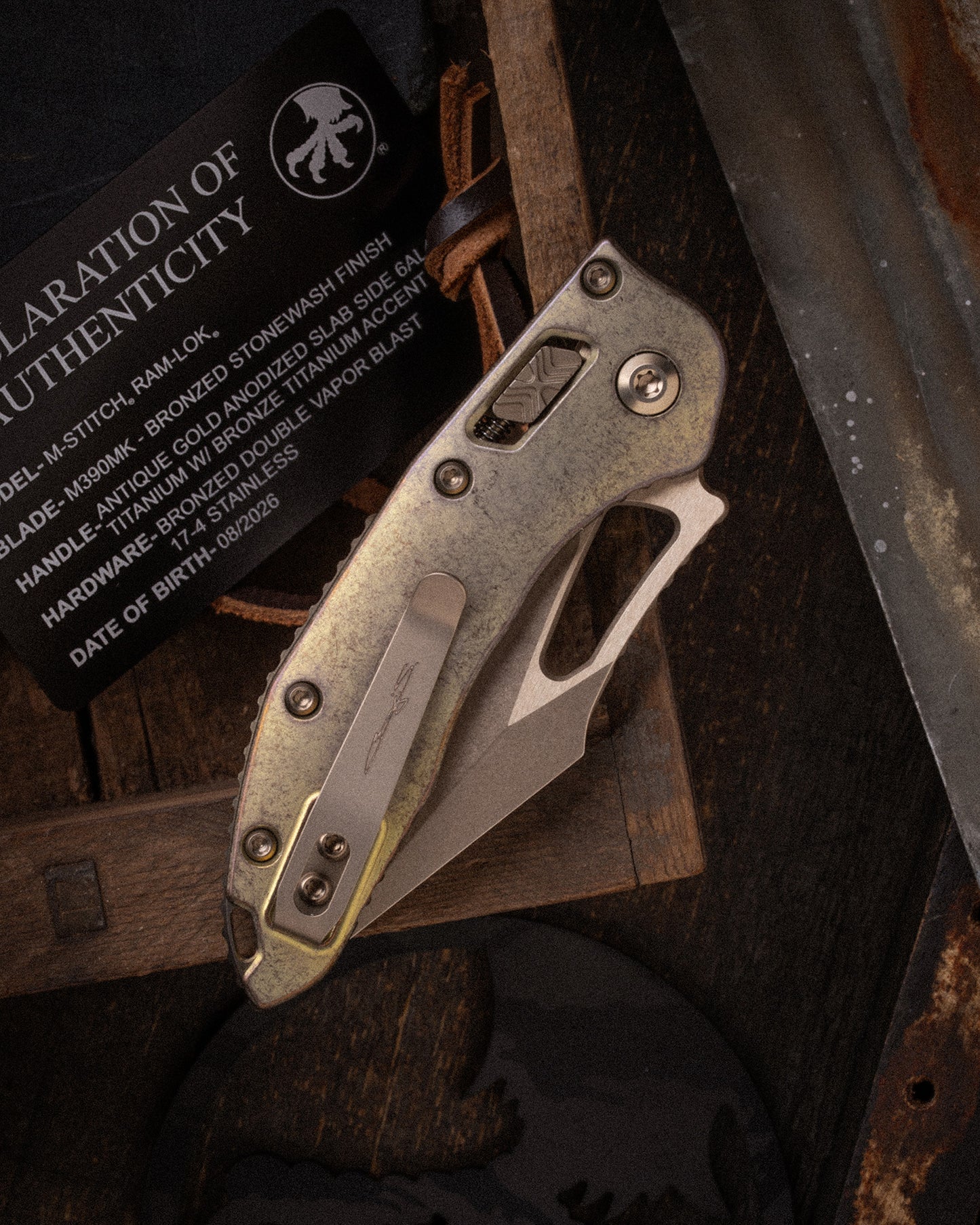 M-Stitch® RAM-LOK® MARFIONE SELECT BRONZED STONEWASH FINISH ANTIQUE GOLD ANODIZED SLAB SIDE TITANIUM W/ BRONZE TITANIUM ACCENT BRONZED DOUBLE VAPOR BLAST STAINLESS (169MRL-13MS2)
