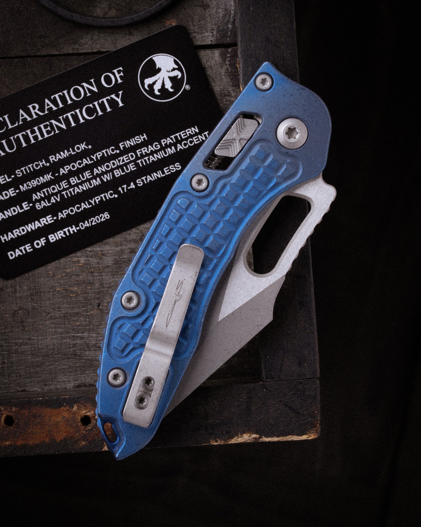 Stitch RAM-LOK™ Marfione Select Apocalyptic Finish Antique Blue Frag Titanium W/Blue Titanium Accent Apocalyptic Stainless (169RL-10APFRMS2)