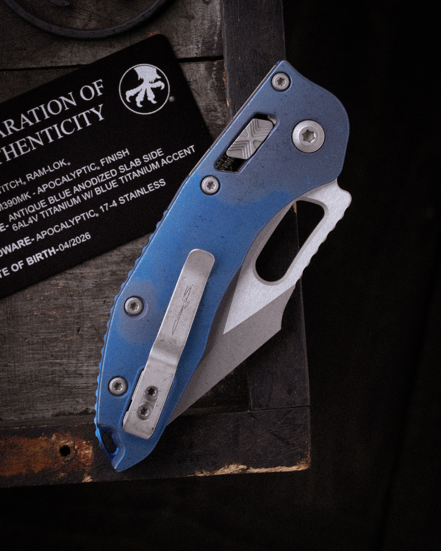 Stitch RAM-LOK™ Marfione Select Apocalyptic Finish Antique Blue Slab Side Titanium W/Blue Titanium Accent Apocalyptic Stainless (169RL-10APFRMS2) (Copy)