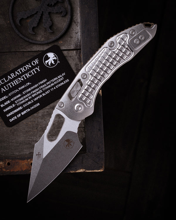 Stitch RAM-LOK™ Marfione Select Stonewash Finish Stonewash Frag Pattern Titanium W/Bronze Titanium Accent Double Vapor Blast Stainless (169RL-10FRMS1)