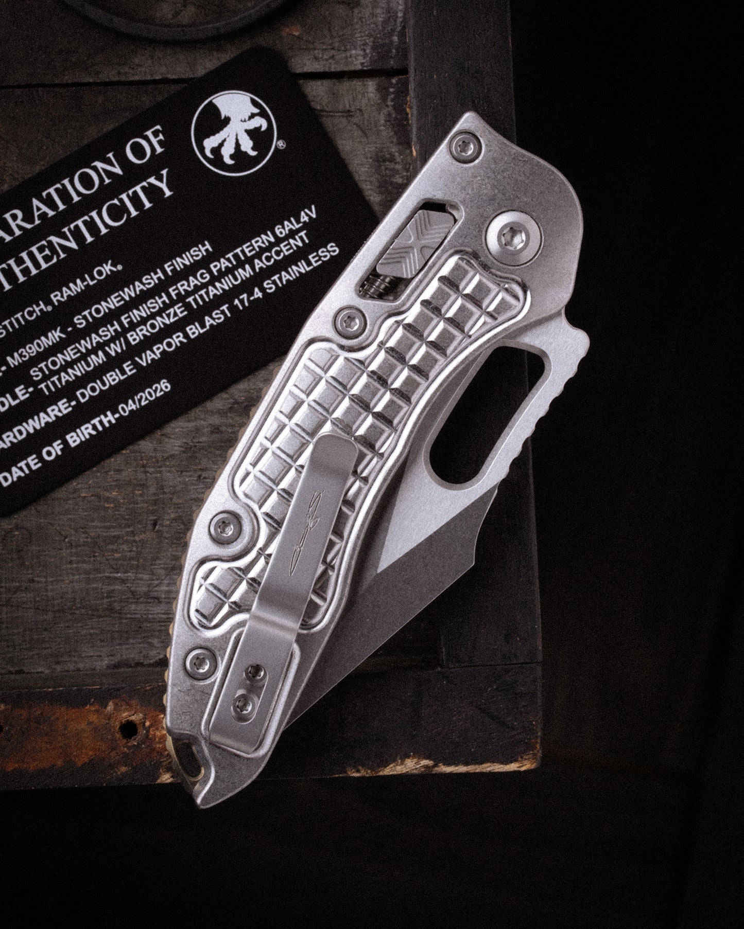STITCH RAM-LOK® MARFIONE SELECT STONEWASH FINISH STONEWASH FRAG PATTERN TITANIUM W/ BRONZE TITANIUM ACCENT DOUBLE VAPOR BLAST STAINLESS (169RL-10FRMS1)
