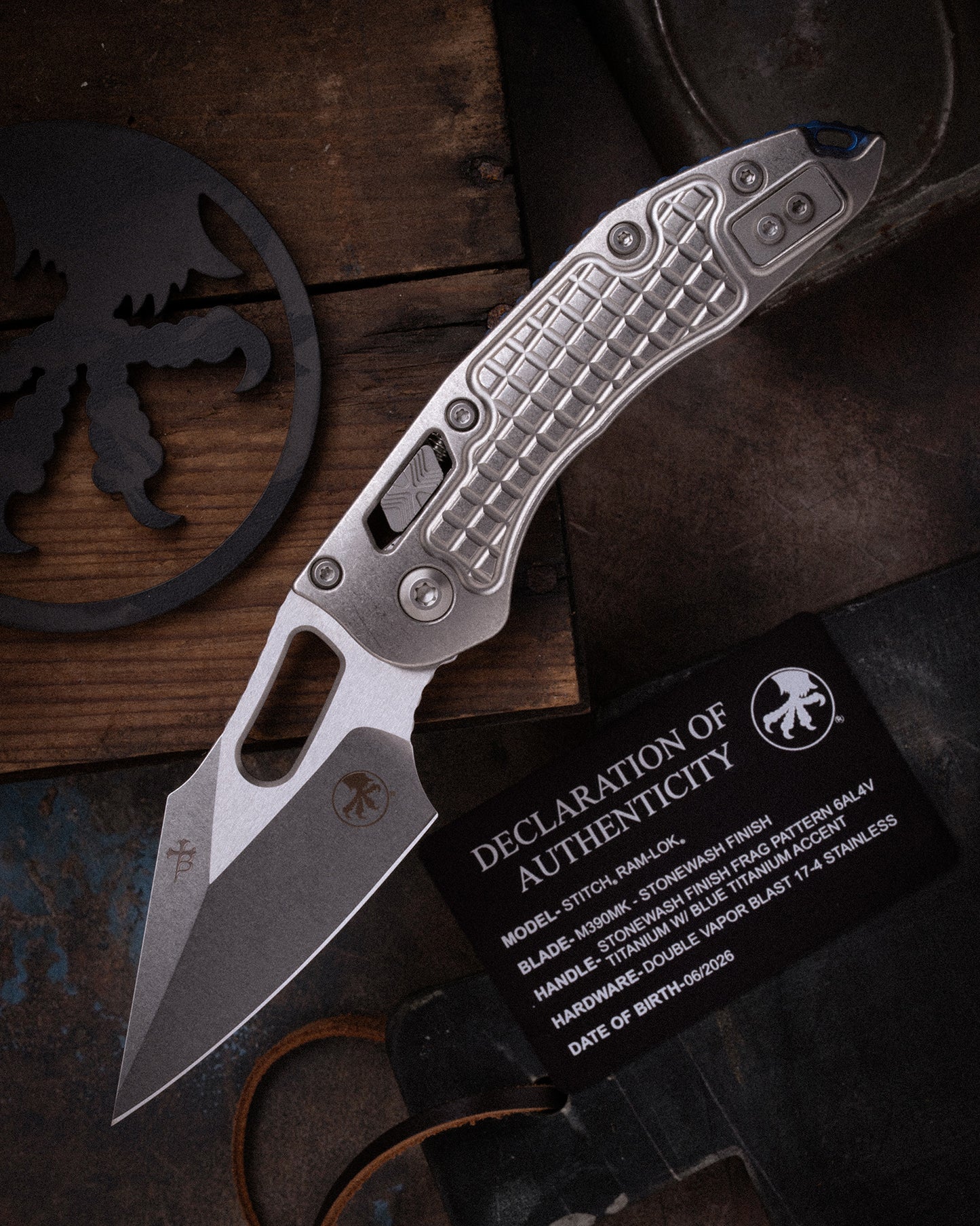 STITCH RAM-LOK® MARFIONE SELECT STANDARD STONEWASH FINISH STONEWASH FRAG PATTERN TITANIUM W/ BLUE TITANIUM ACCENT DOUBLE VAPOR BLAST STAINLESS (169RL-10FRMS2)