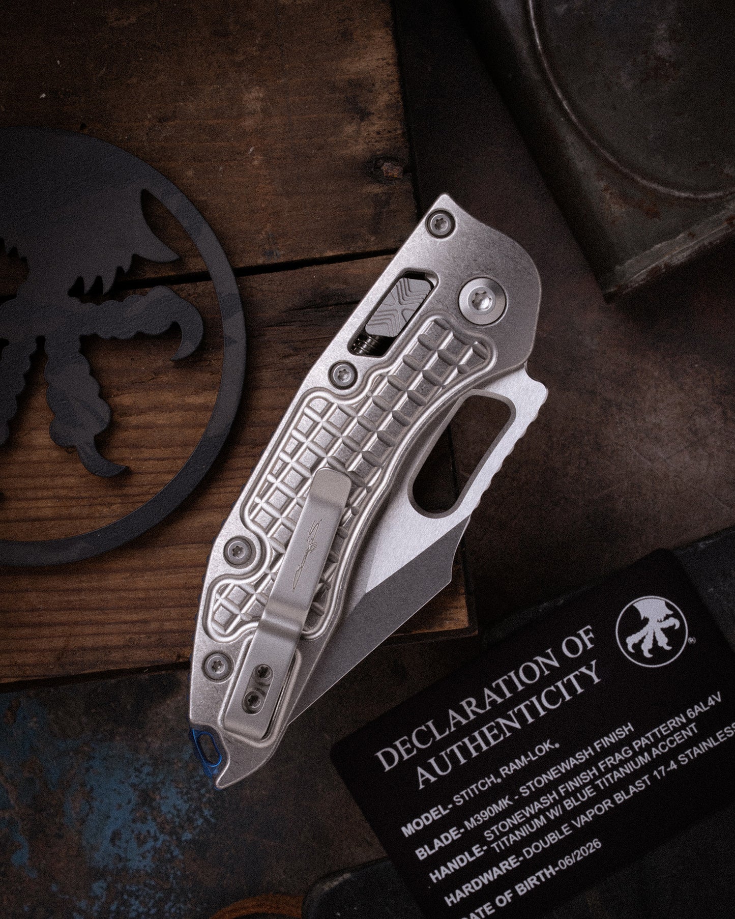STITCH RAM-LOK® MARFIONE SELECT STANDARD STONEWASH FINISH STONEWASH FRAG PATTERN TITANIUM W/ BLUE TITANIUM ACCENT DOUBLE VAPOR BLAST STAINLESS (169RL-10FRMS2)