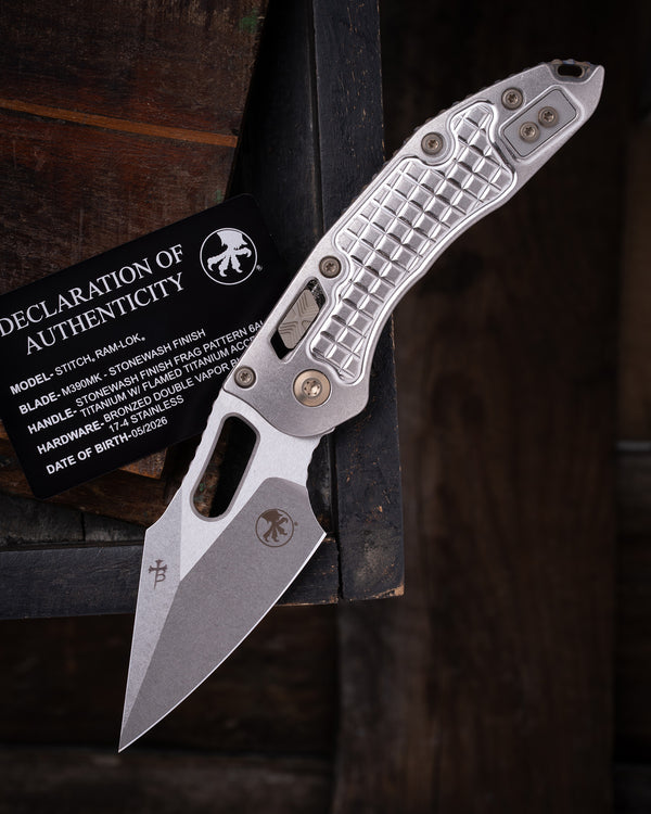 STITCH RAM-LOK® MARFIONE SELECT STONEWASH FINISH STONEWASH FRAG PATTERN TITANIUM W/ FLAMED TITANIUM ACCENT BRONZED DOUBLE VAPOR BLAST STAINLESS (169RL-10FRMS4)