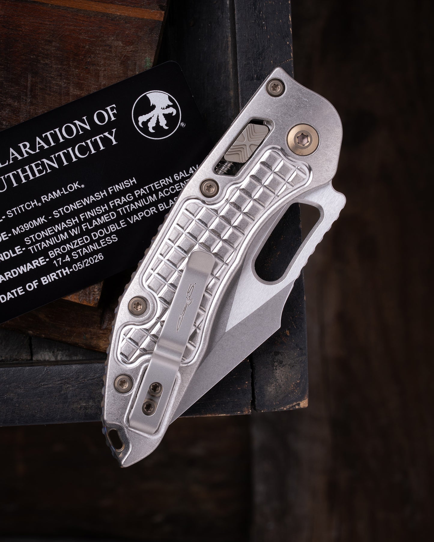 STITCH RAM-LOK® MARFIONE SELECT STONEWASH FINISH STONEWASH FRAG PATTERN TITANIUM W/ FLAMED TITANIUM ACCENT BRONZED DOUBLE VAPOR BLAST STAINLESS (169RL-10FRMS4)