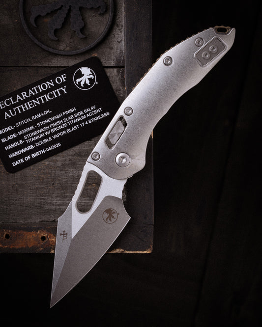 STITCH RAM-LOK® MARFIONE SELECT STONEWASH FINISH STONEWASH FINISH SLAB SIDE TITANIUM W/ BRONZE TITANIUM ACCENT DOUBLE VAPOR BLAST STAINLESS (169RL-10MS1)